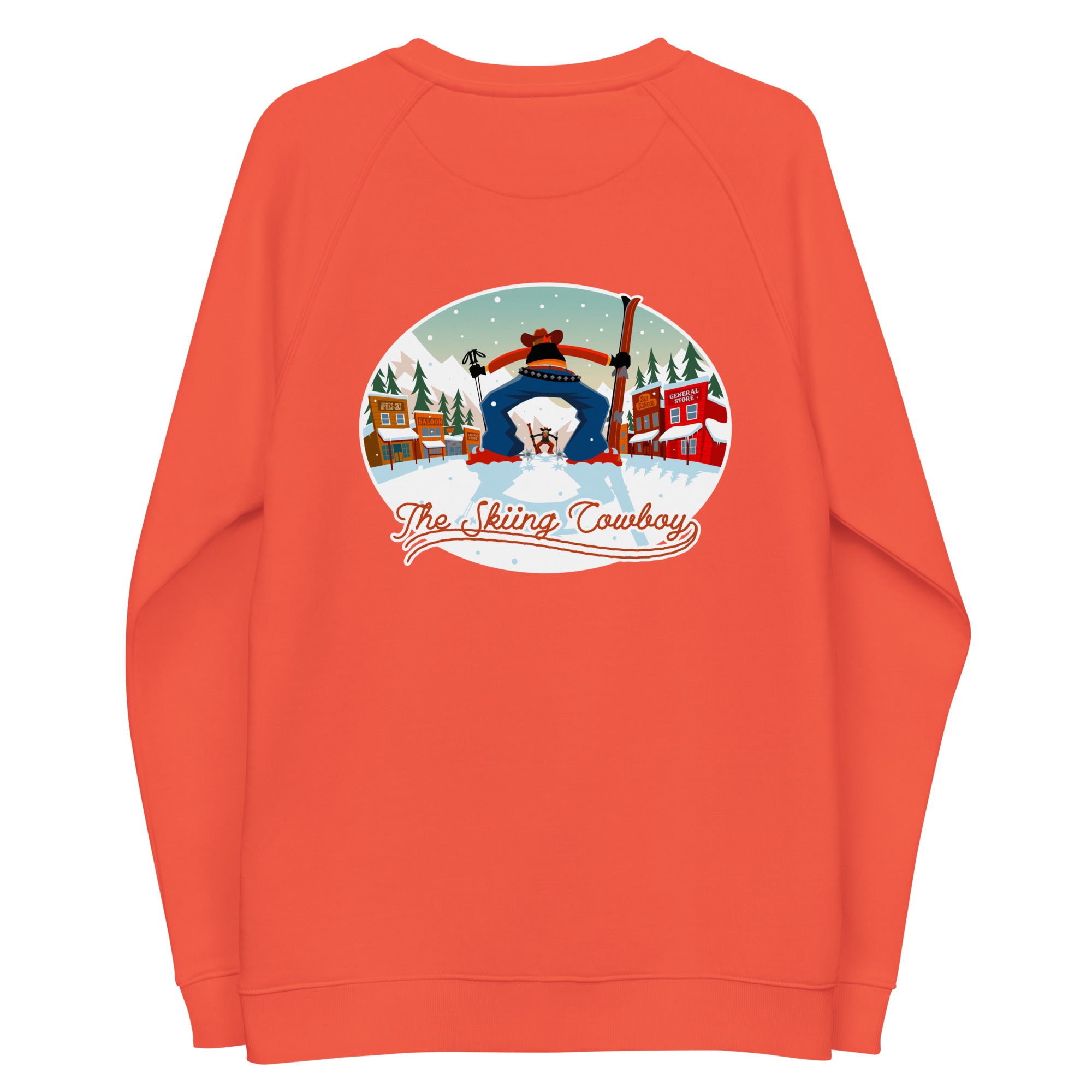 Sweatshirt écologique raglan unisexe Ski Fight at OK Corral (face & dos)