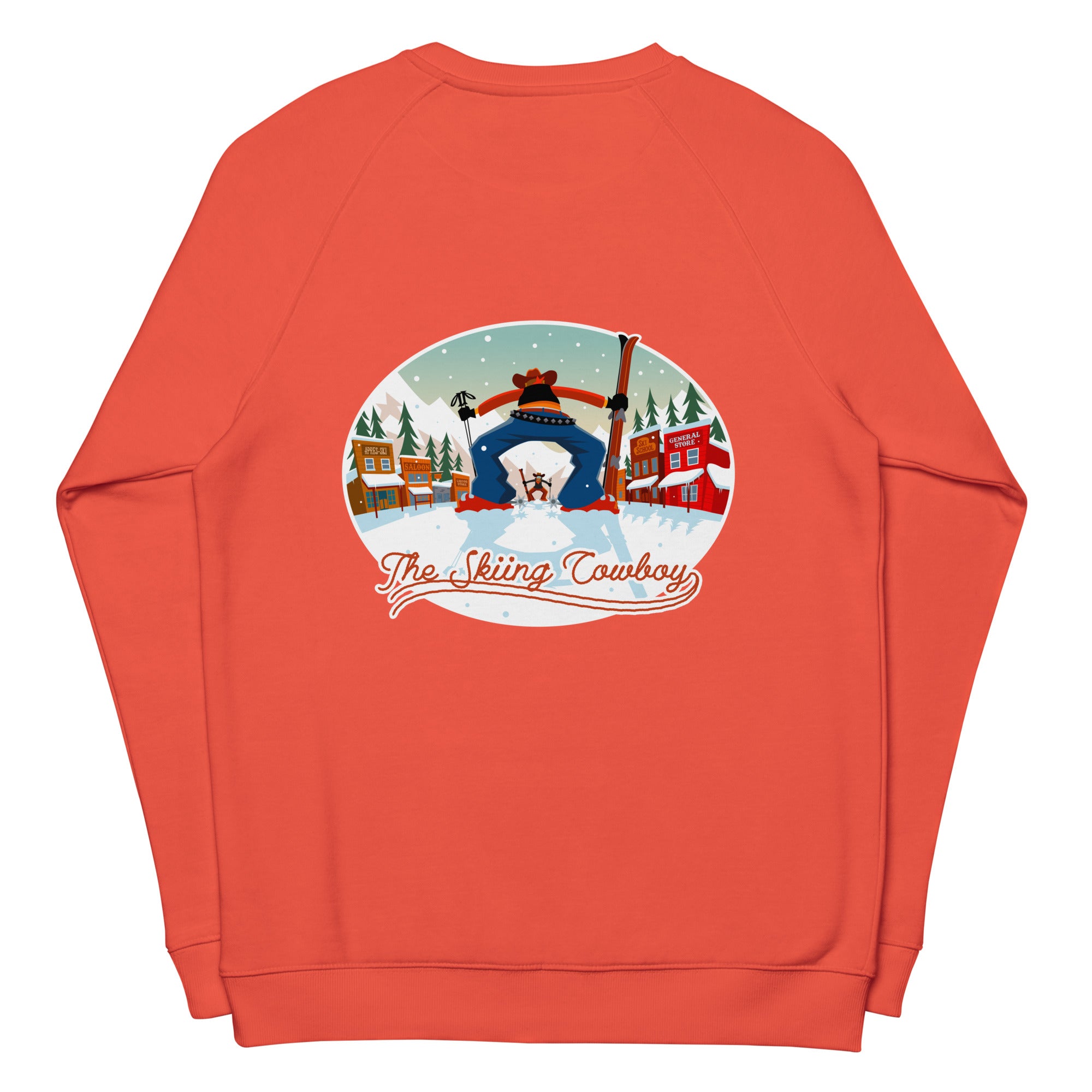 Sweatshirt écologique raglan unisexe Ski Fight at OK Corral (face & dos)