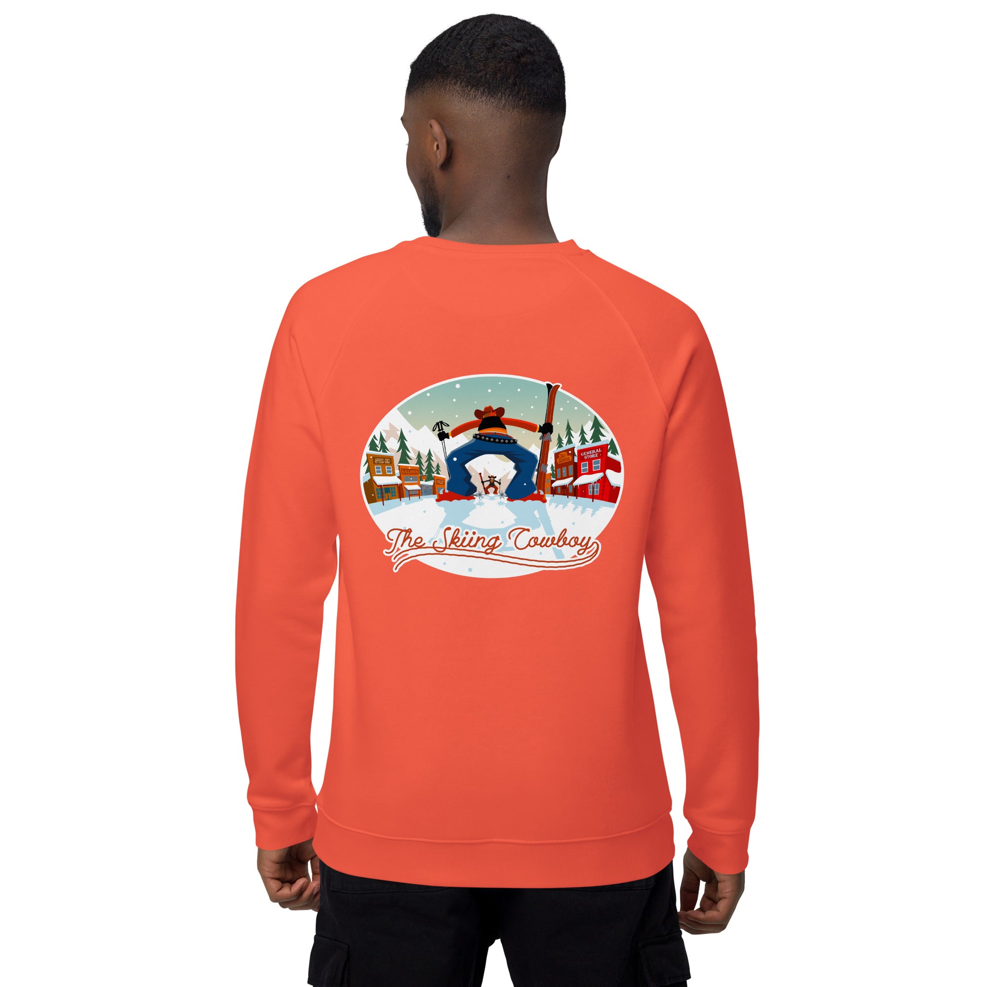 Sweatshirt écologique raglan unisexe Ski Fight at OK Corral (face & dos)