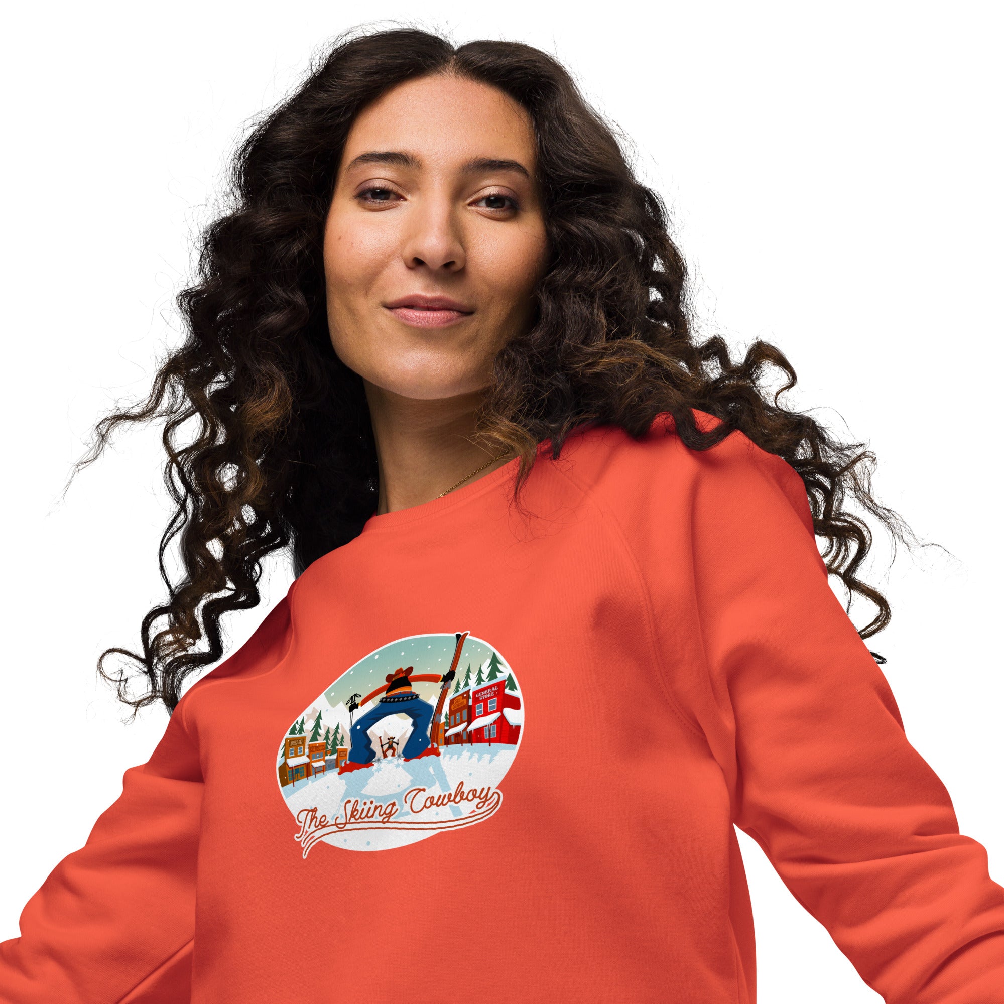 Sweatshirt écologique raglan unisexe Ski Fight at OK Corral (face & dos)