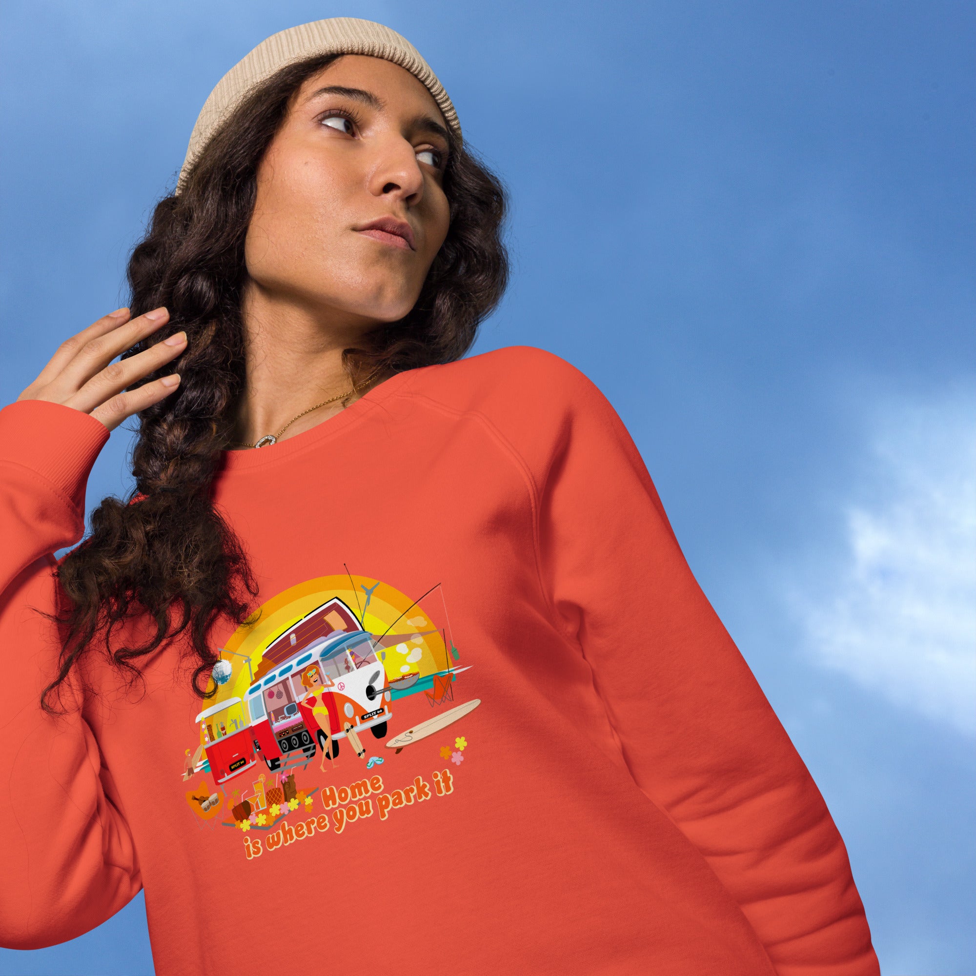 Unisex organic raglan sweatshirt Ultra Combi Home is where you park it
