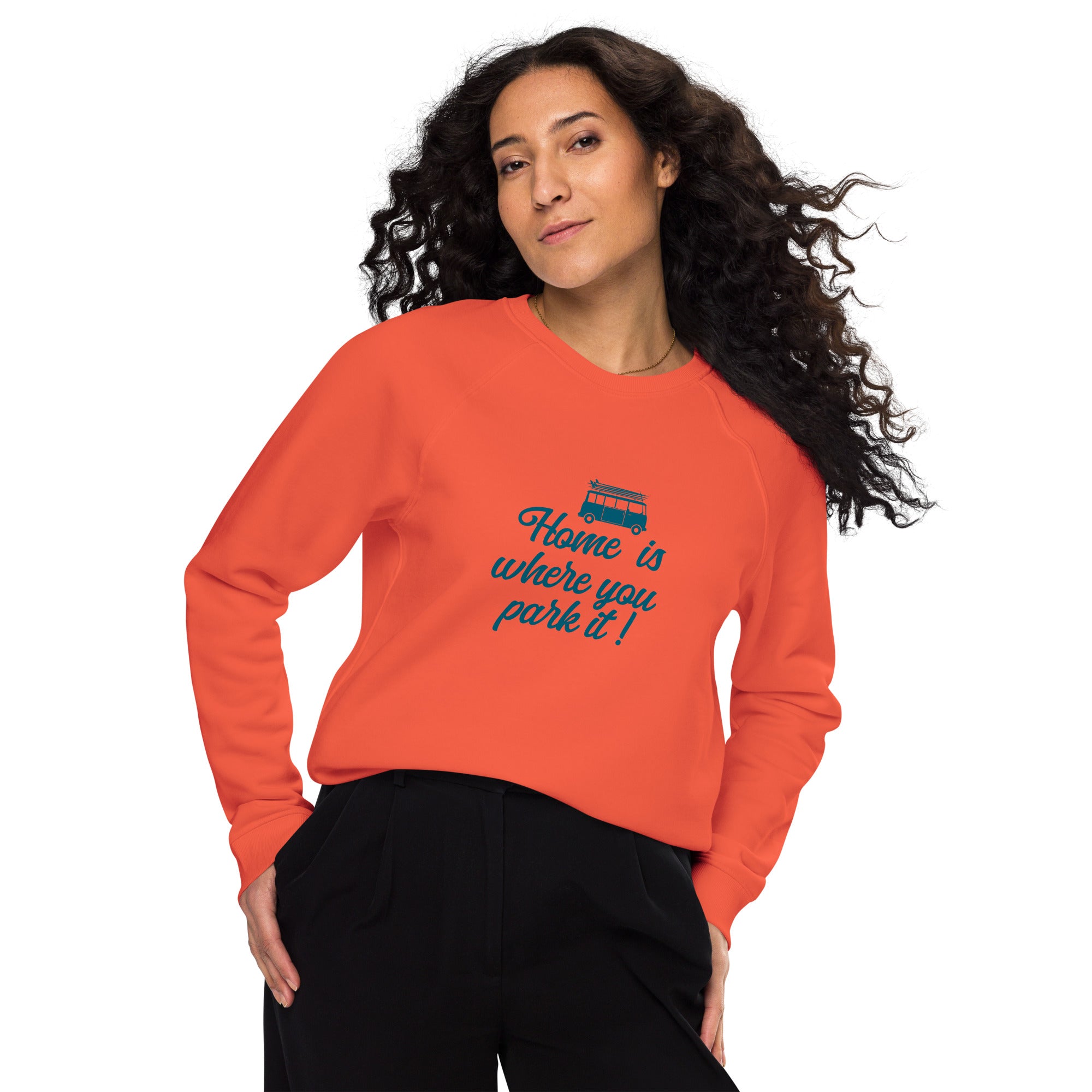 Sweatshirt écologique raglan unisexe Blue Surf Combi Home is where you park it