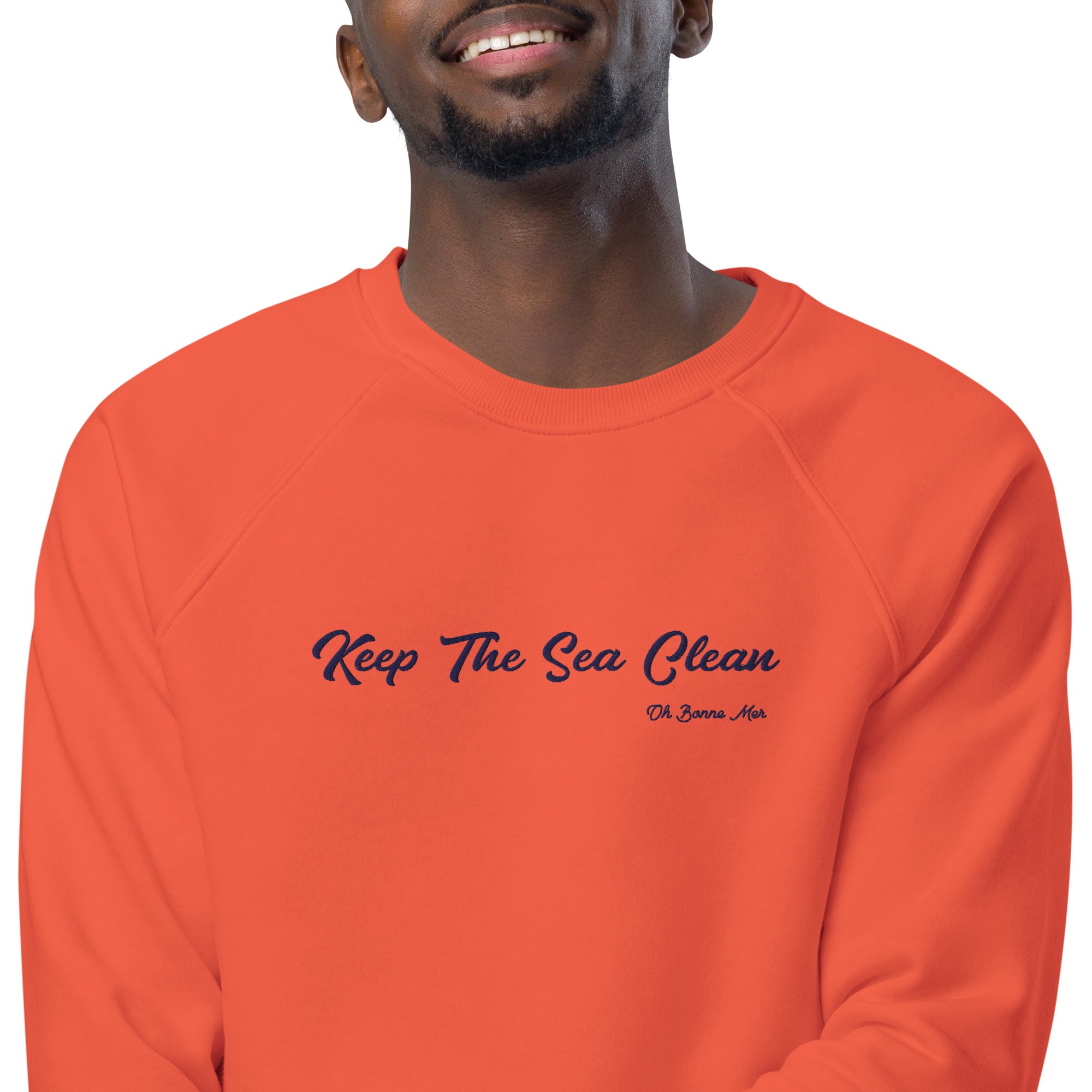 Sweatshirt écologique raglan unisexe Keep The Sea Clean grand motif navy brodé