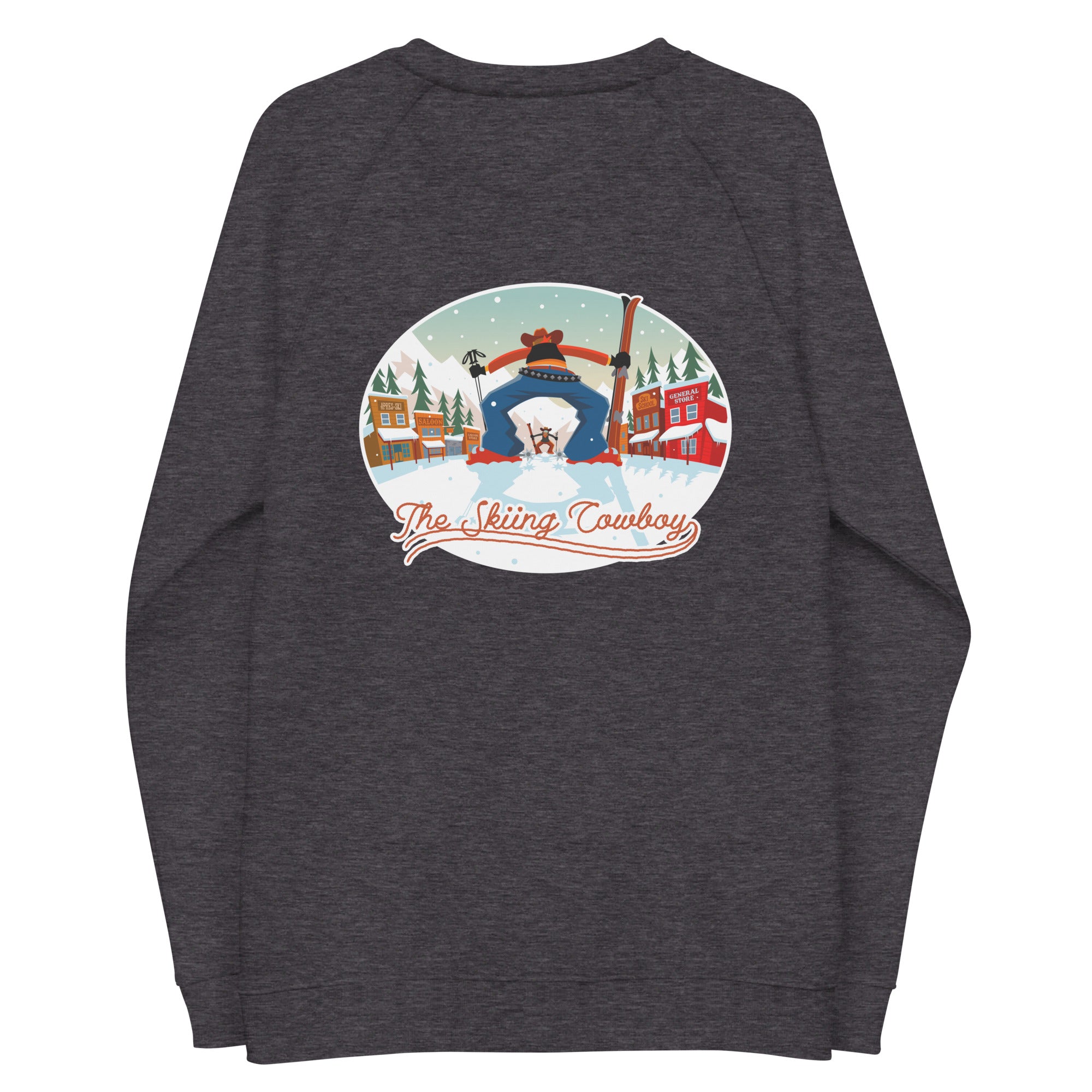 Sweatshirt écologique raglan unisexe Ski Fight at OK Corral (face & dos)