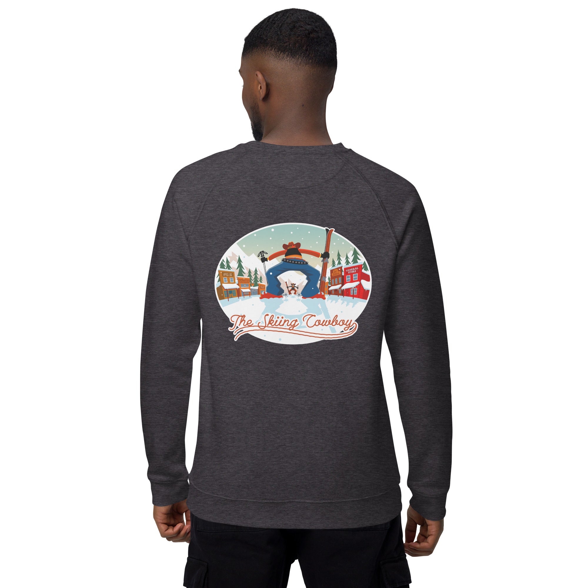 Sweatshirt écologique raglan unisexe Ski Fight at OK Corral (face & dos)