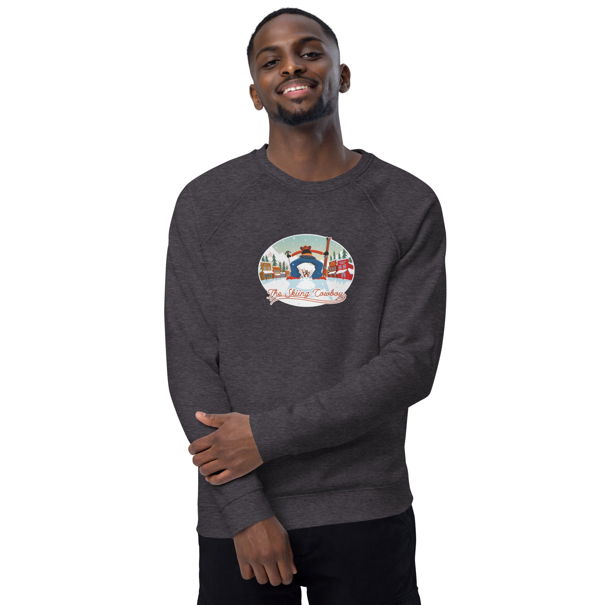 Sweatshirt écologique raglan unisexe Ski Fight at OK Corral (face & dos)