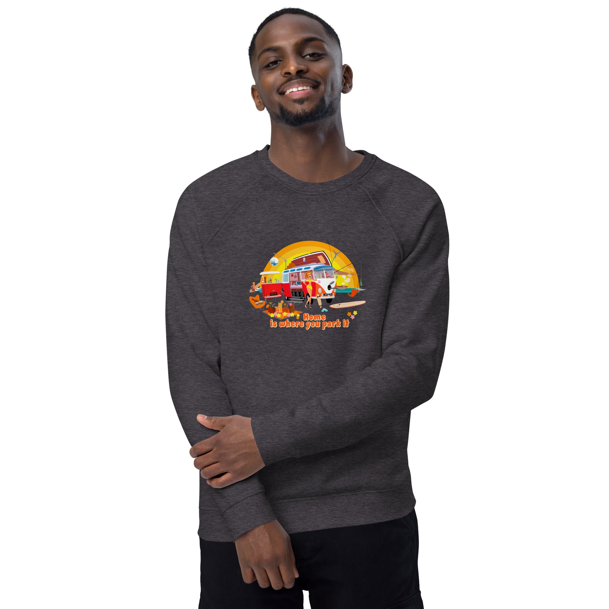 Unisex organic raglan sweatshirt Ultra Combi Home is where you park it