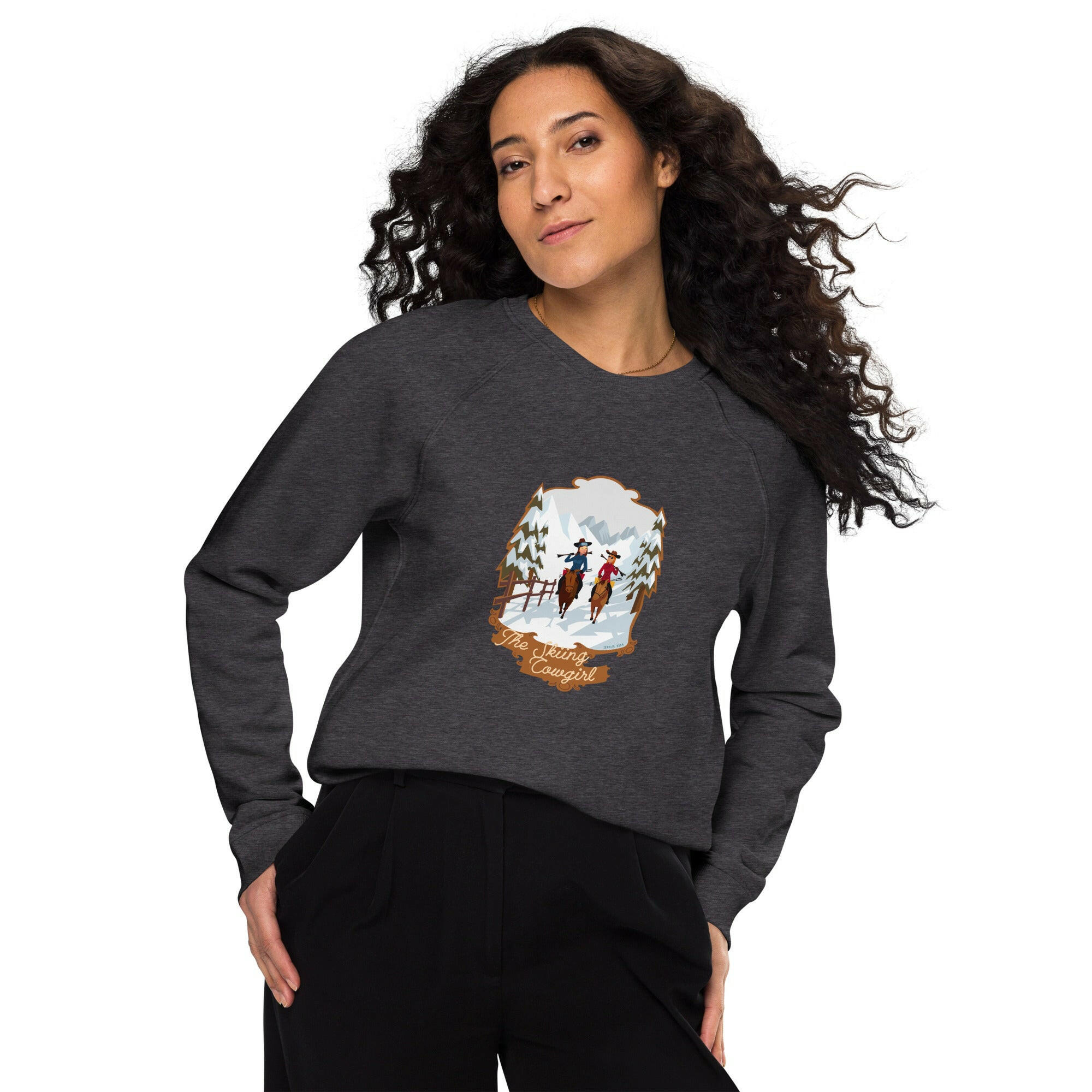 Sweatshirt écologique raglan unisexe The Skiing Cowgirl