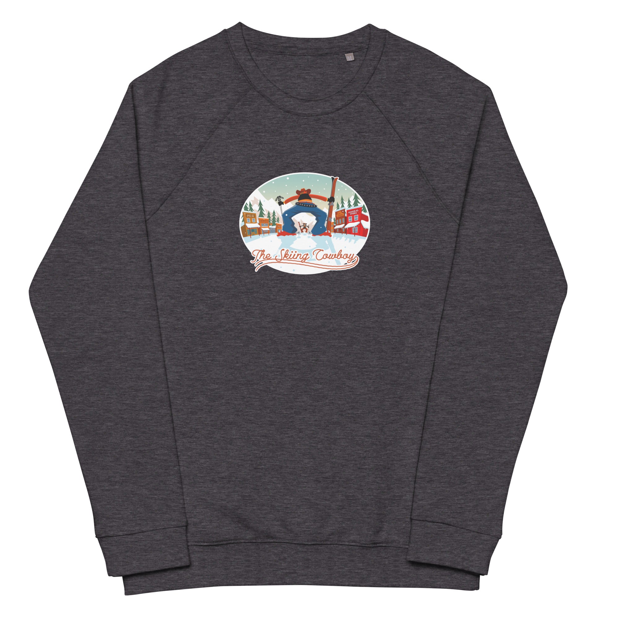 Sweatshirt écologique raglan unisexe Ski Fight at OK Corral (face & dos)