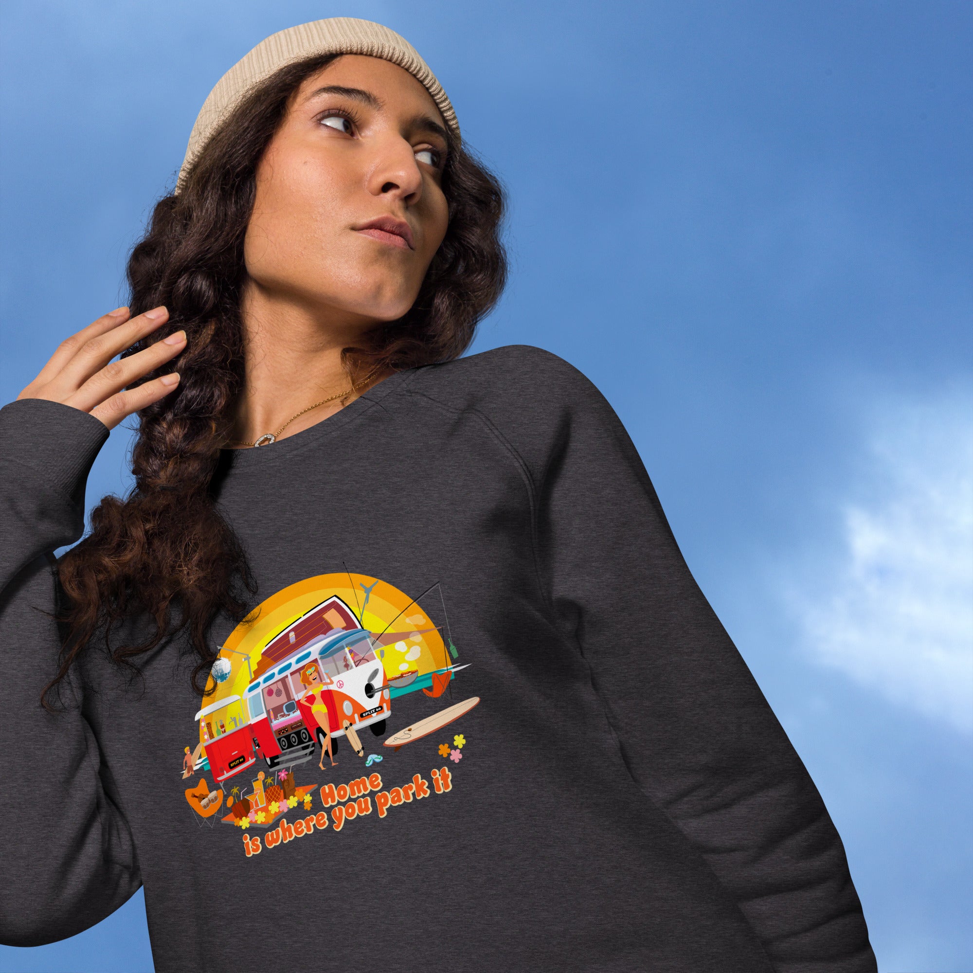Unisex organic raglan sweatshirt Ultra Combi Home is where you park it