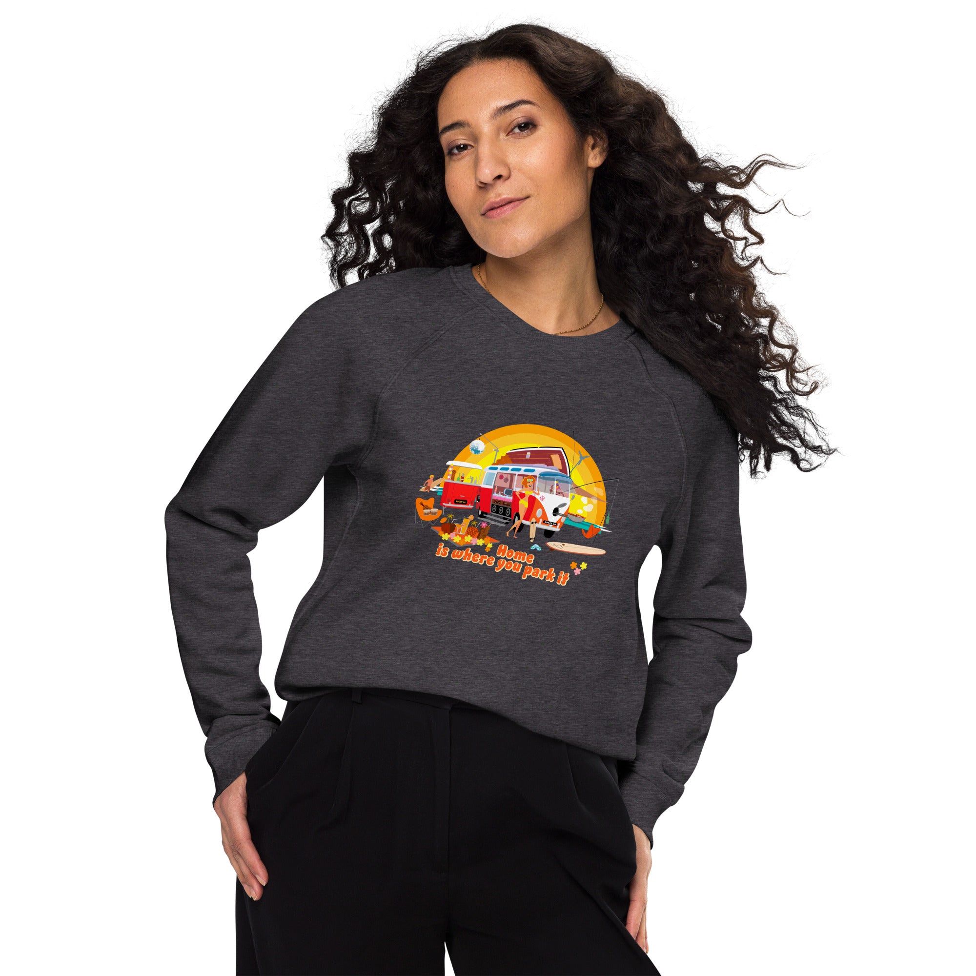 Unisex organic raglan sweatshirt Ultra Combi Home is where you park it