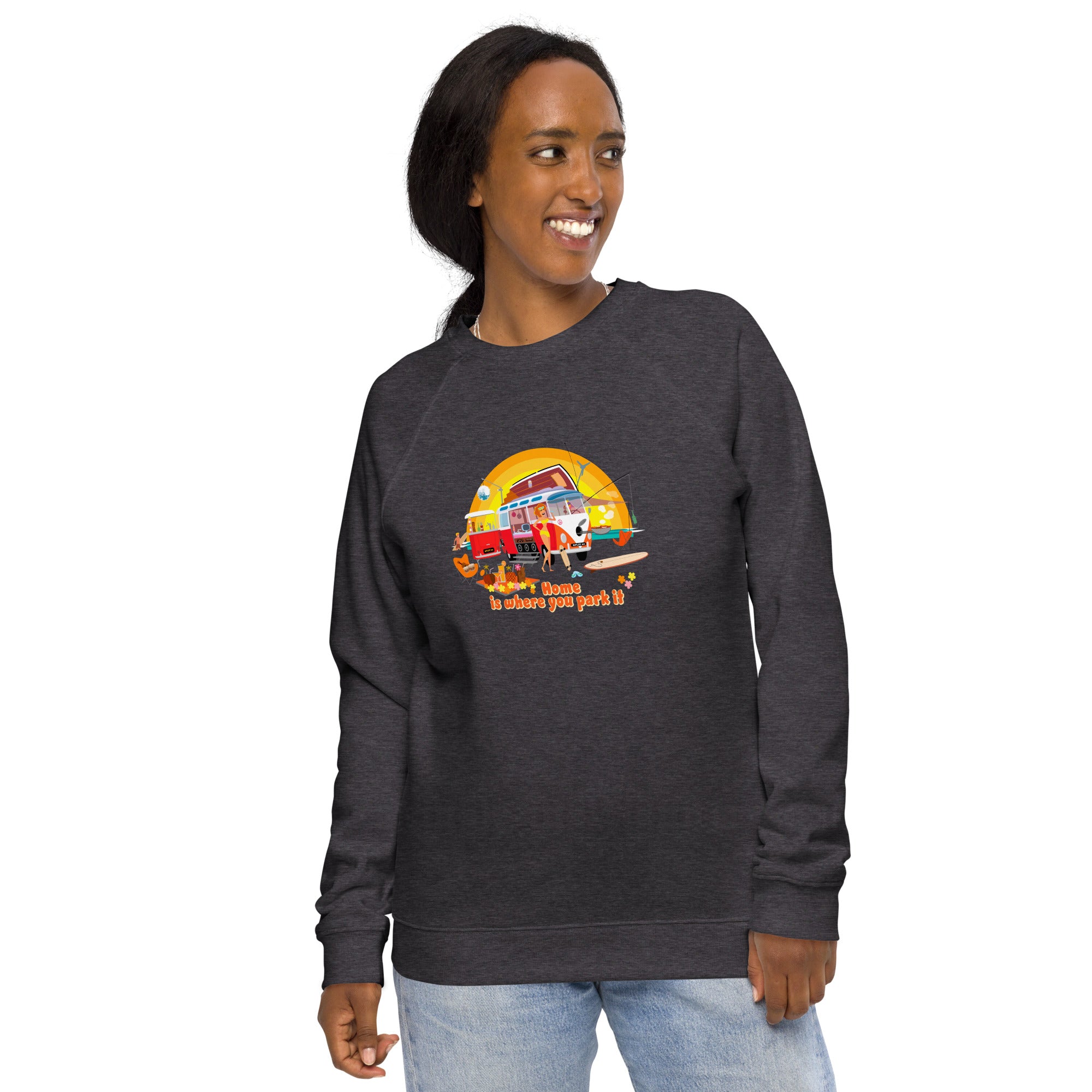 Unisex organic raglan sweatshirt Ultra Combi Home is where you park it