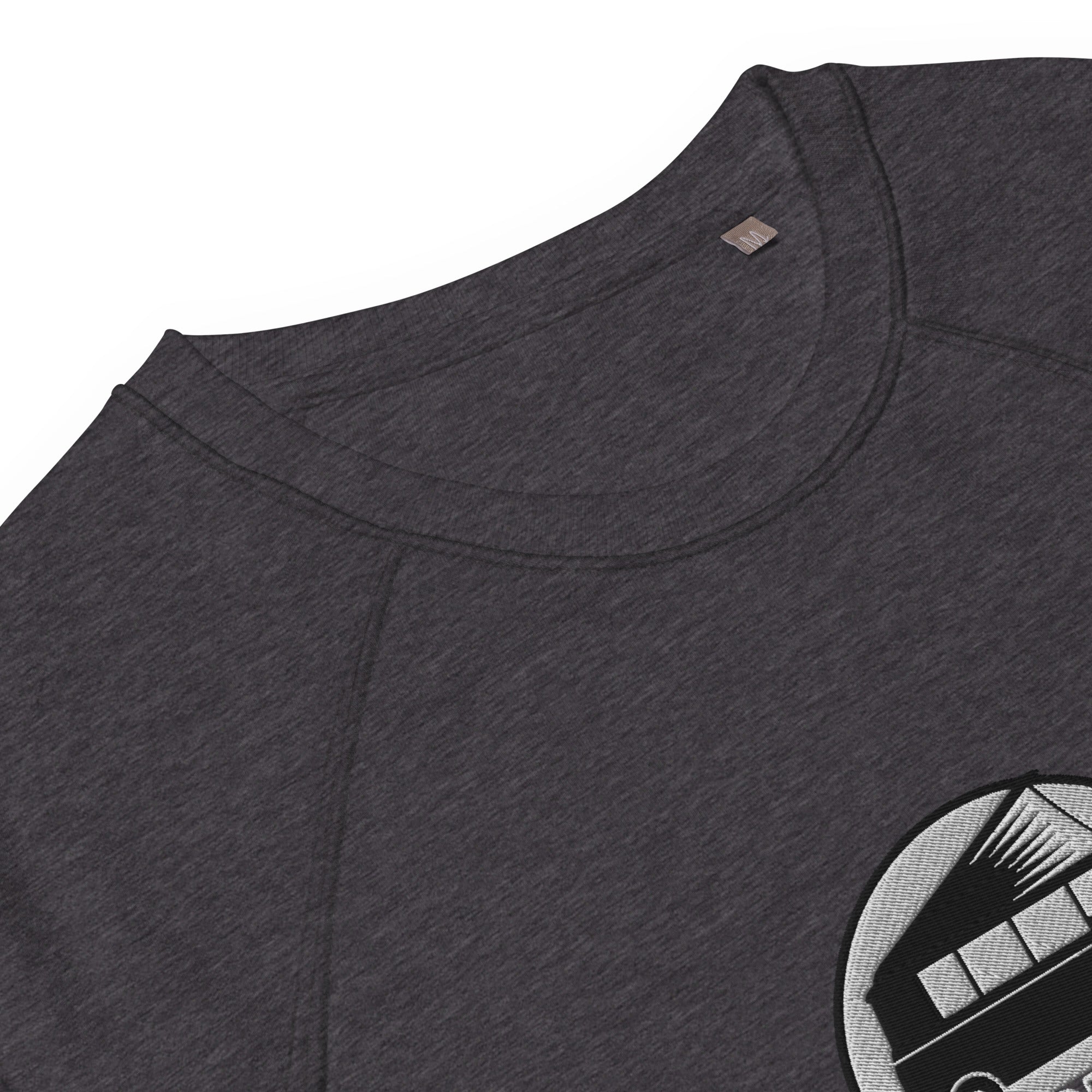 Unisex organic raglan sweatshirt Small Camperfan large black/white embroidered pattern