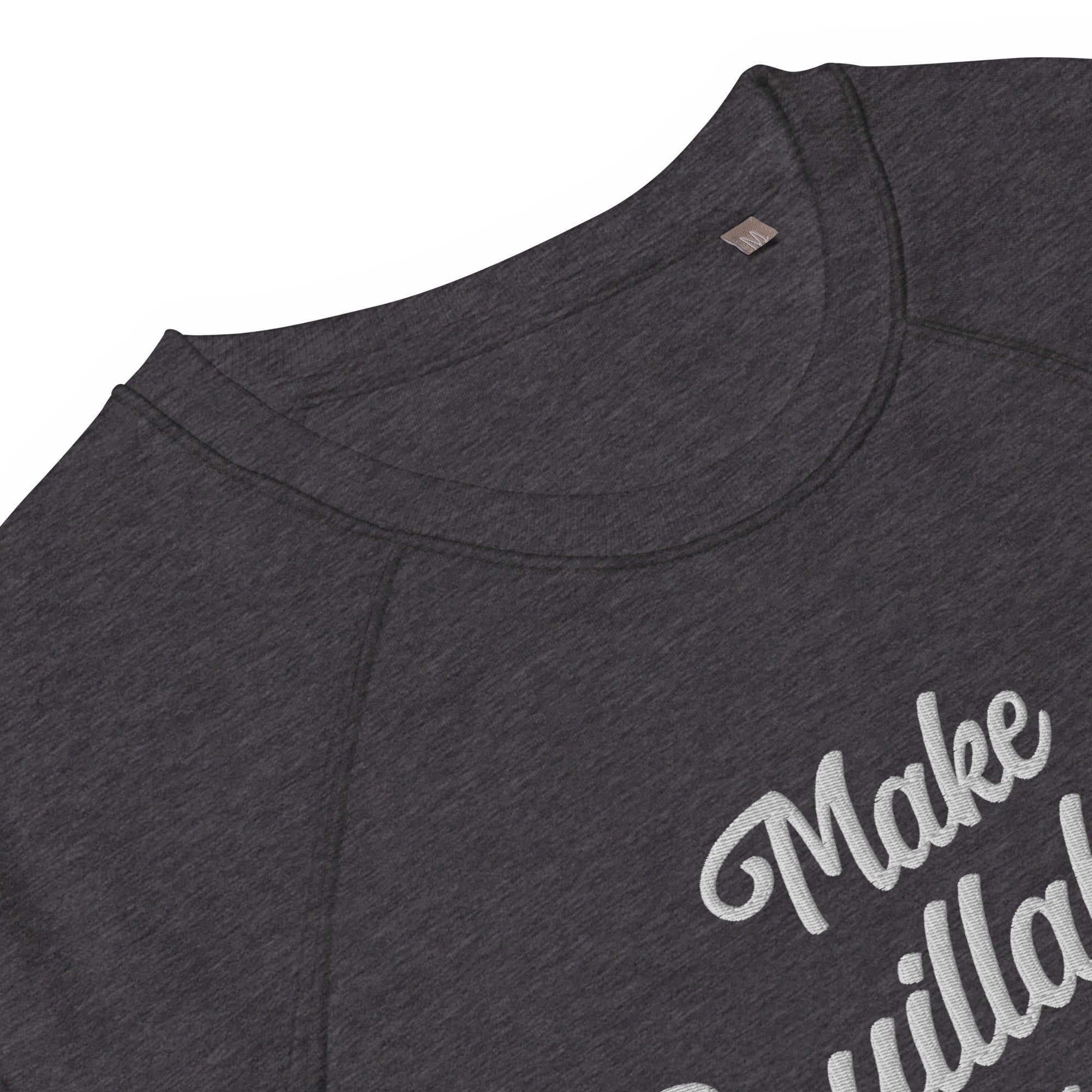 Sweatshirt écologique raglan unisexe Make Bouillabaisse Not War grand motif brodé blanc