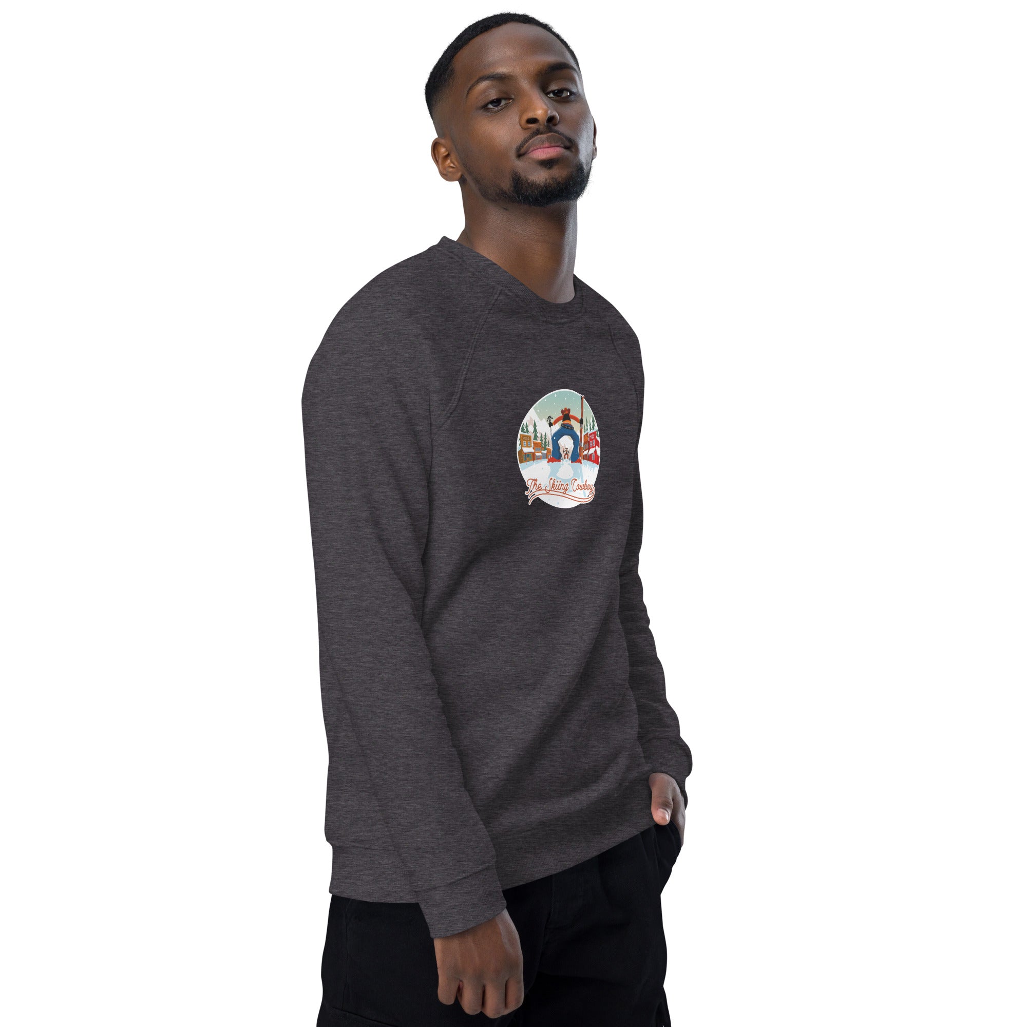 Sweatshirt écologique raglan unisexe Ski Fight at OK Corral (face & dos)