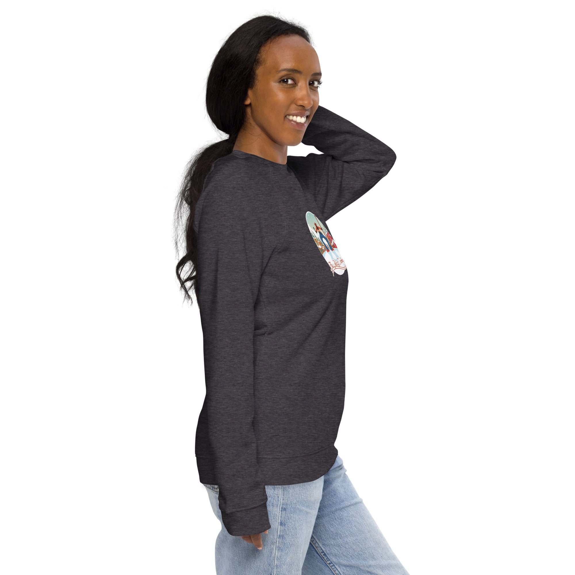 Sweatshirt écologique raglan unisexe Ski Fight at OK Corral (face & dos)