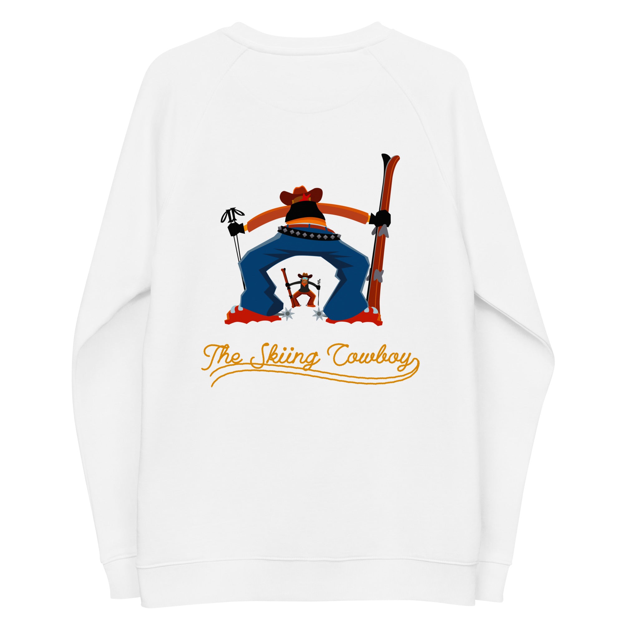 Sweatshirt écologique raglan unisexe Skiing Cowboy grand motif brodé & Ski Fight at OK Corral Outline (dos)
