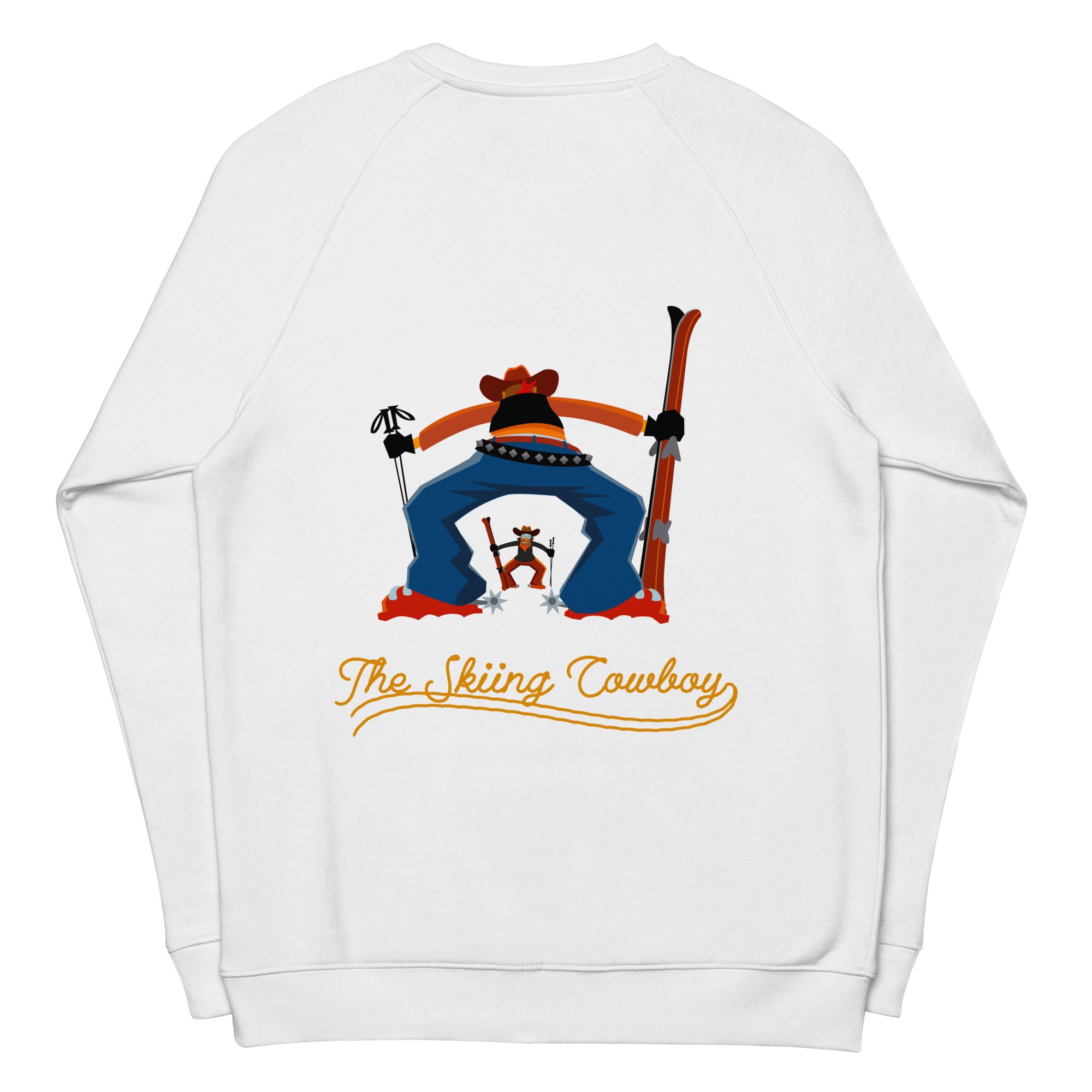 Sweatshirt écologique raglan unisexe Skiing Cowboy grand motif brodé & Ski Fight at OK Corral Outline (dos)