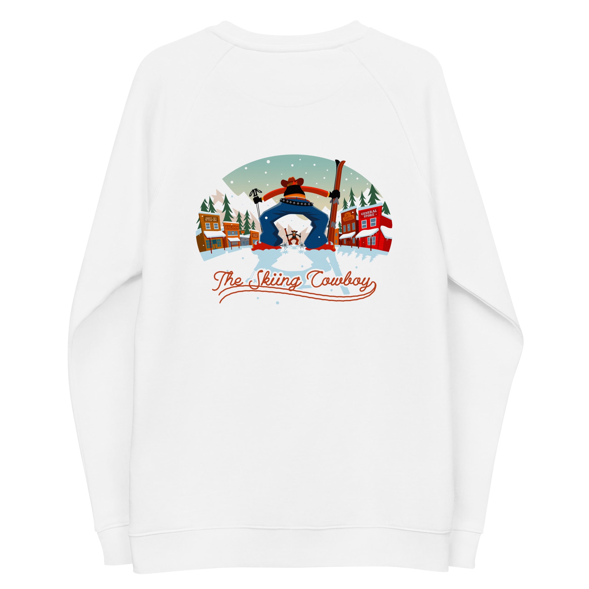 Sweatshirt écologique raglan unisexe Ski Fight at OK Corral (face & dos)