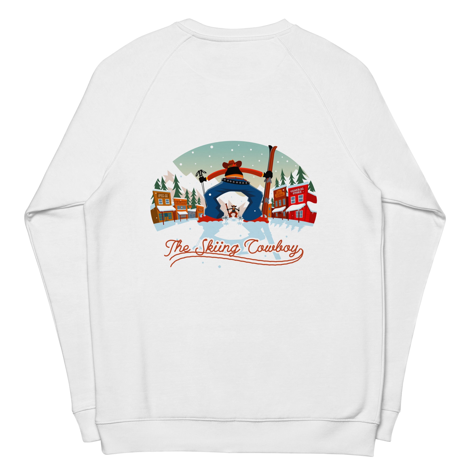 Sweatshirt écologique raglan unisexe Ski Fight at OK Corral (face & dos)