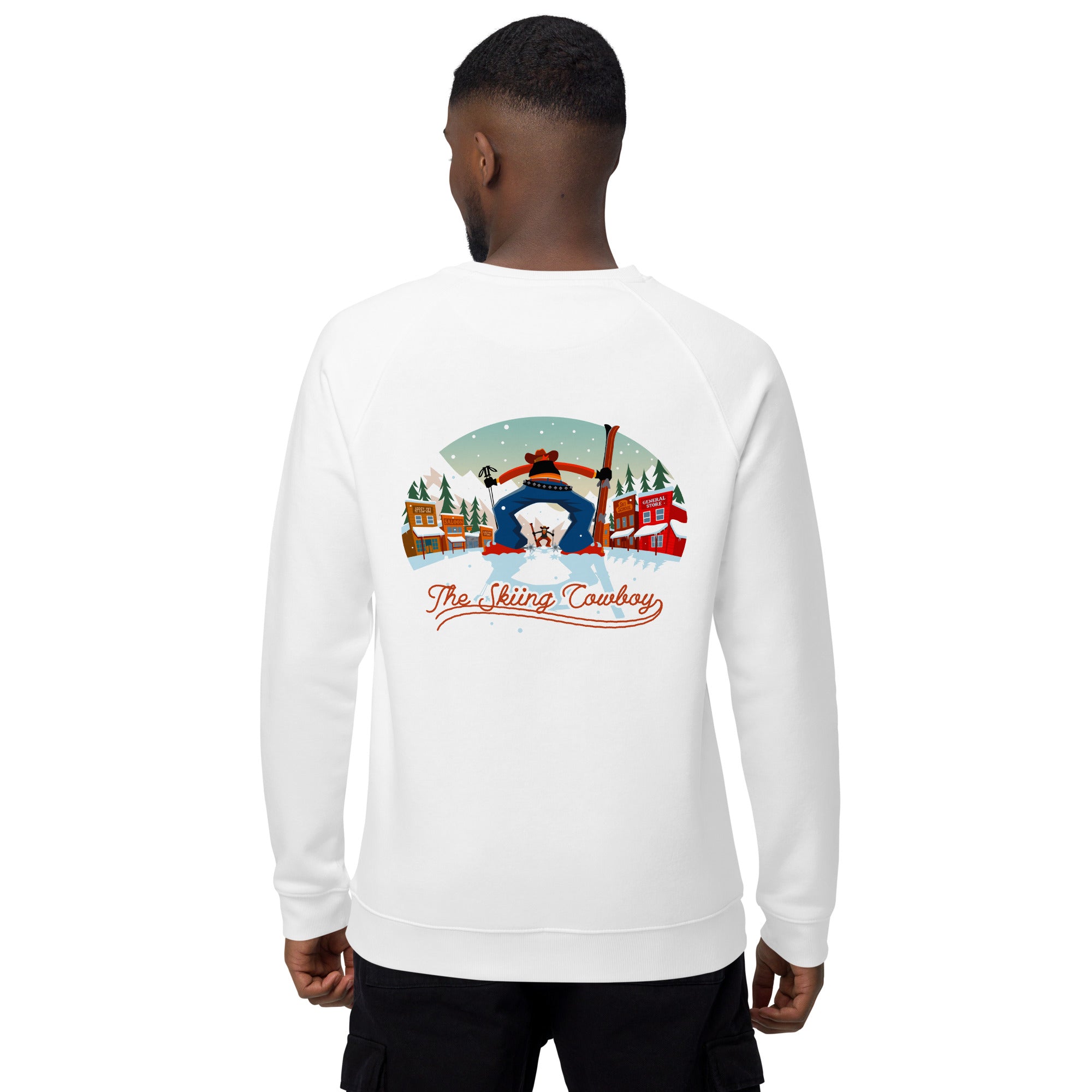 Sweatshirt écologique raglan unisexe Ski Fight at OK Corral (face & dos)