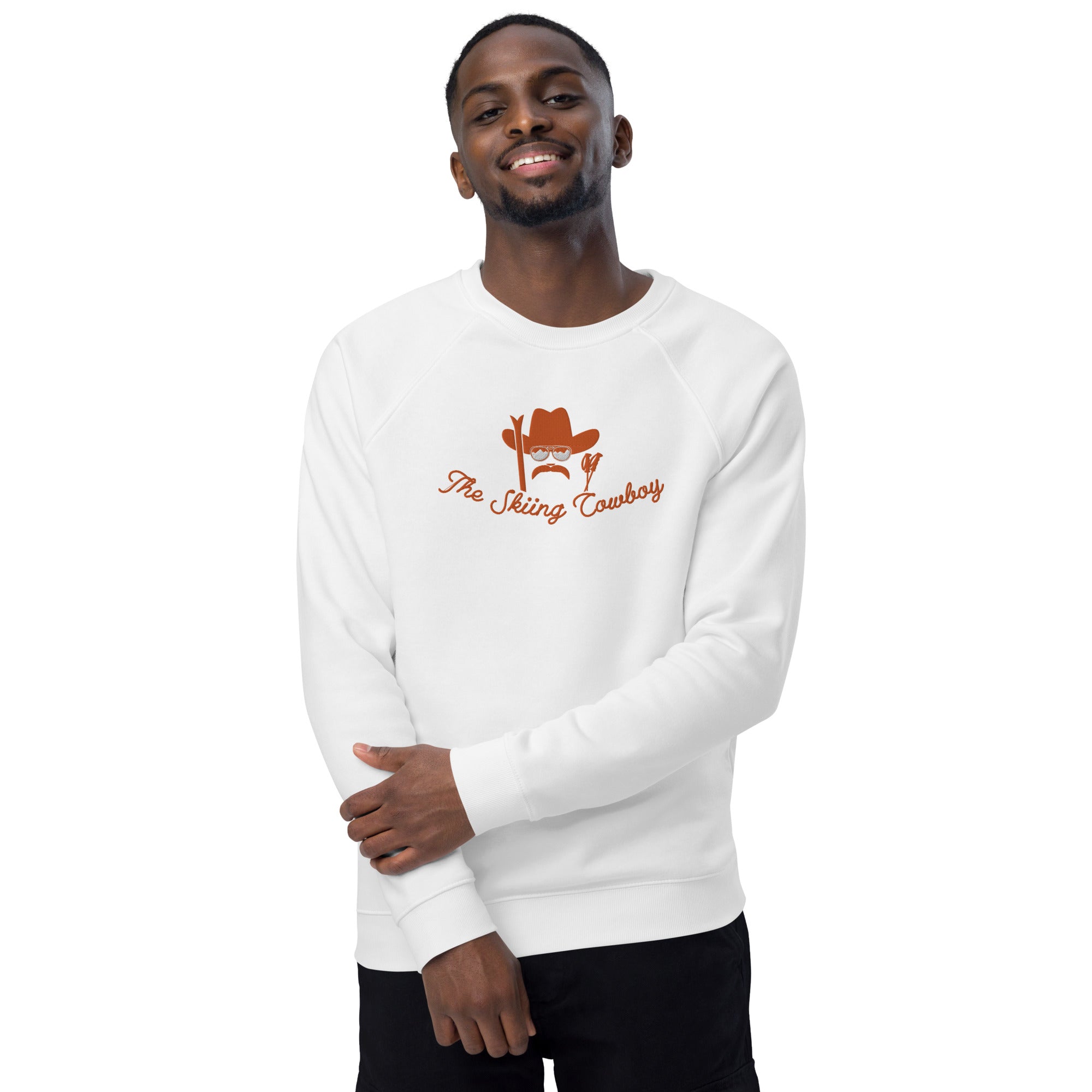 Sweatshirt écologique raglan unisexe Skiing Cowboy grand motif brodé & Ski Fight at OK Corral Outline (dos)