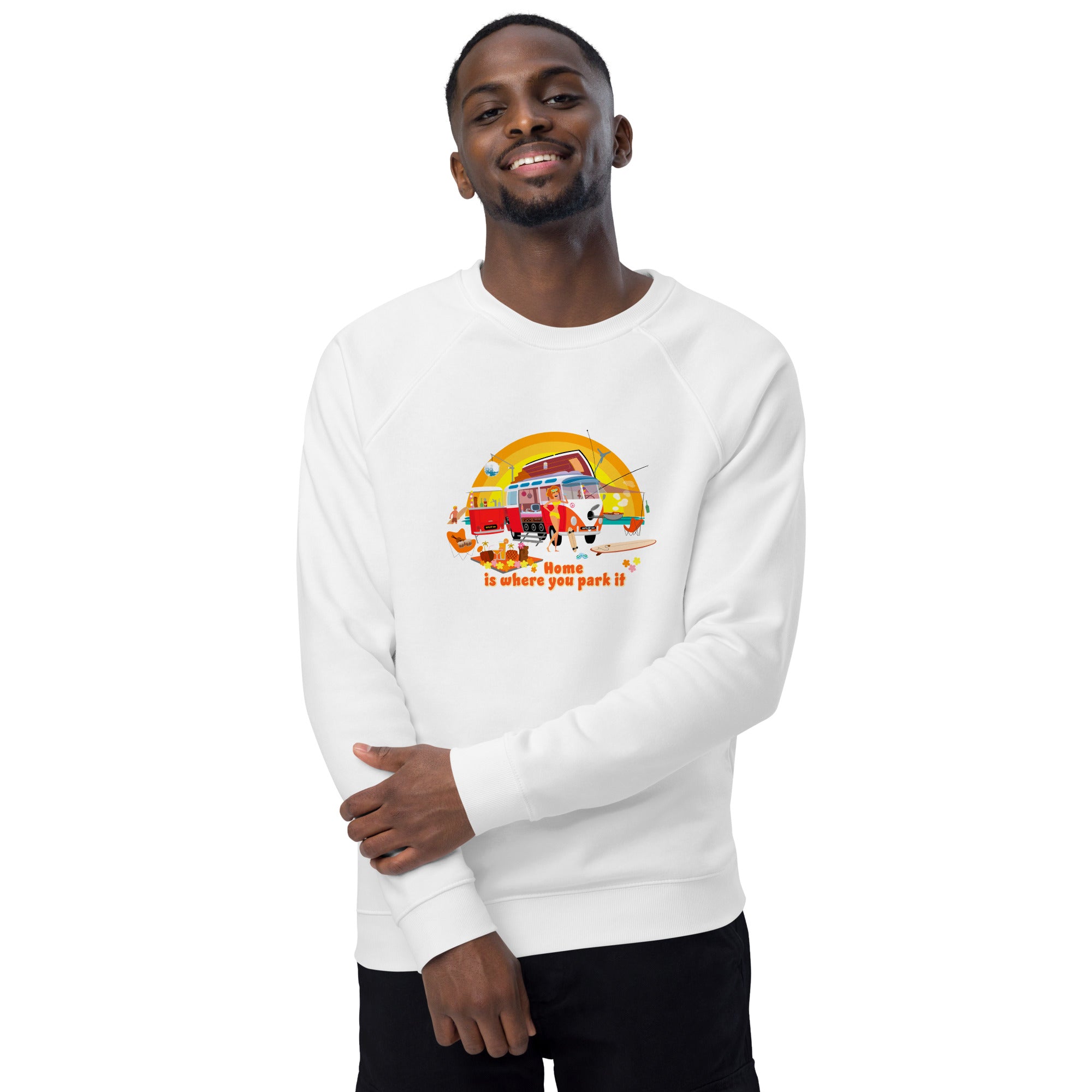 Unisex organic raglan sweatshirt Ultra Combi Home is where you park it