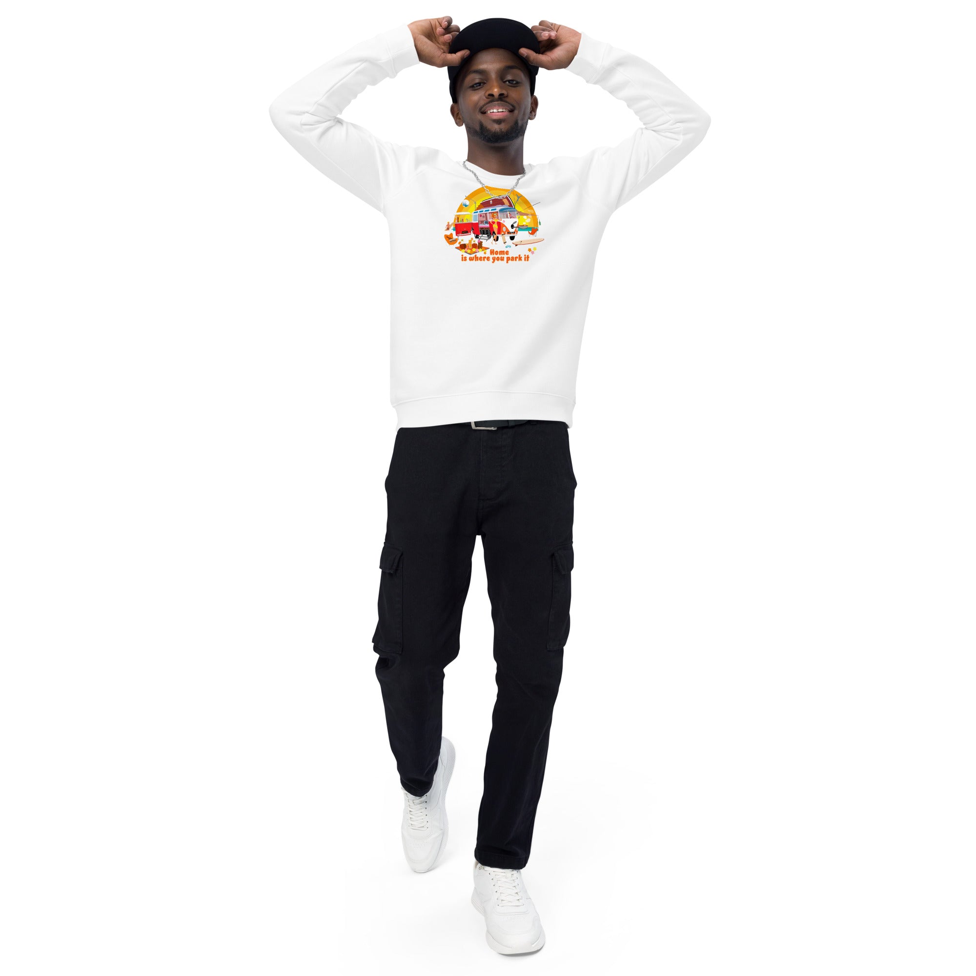 Unisex organic raglan sweatshirt Ultra Combi Home is where you park it