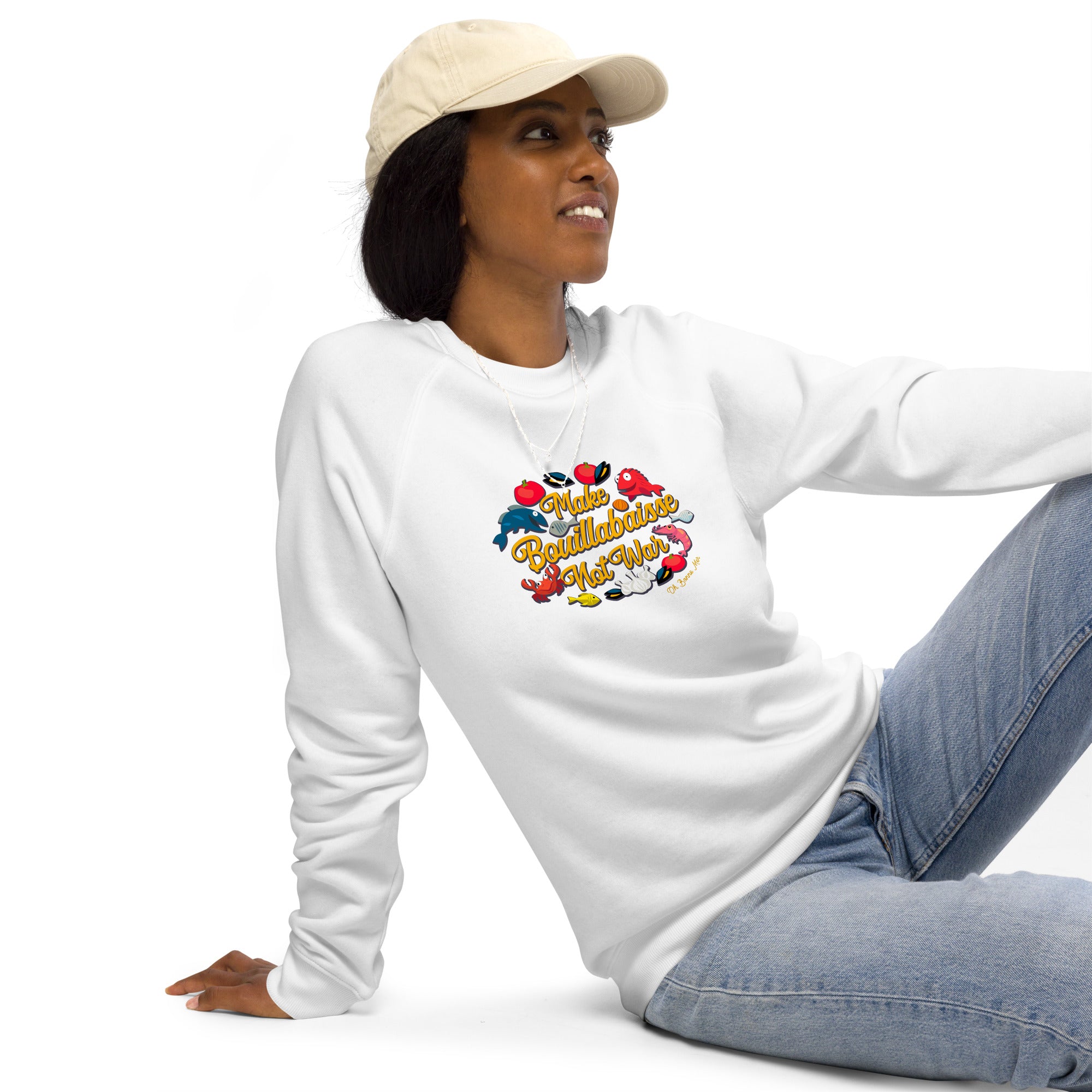 Sweatshirt écologique raglan unisexe Make Bouillabaisse Not War Oh Bonne Mer