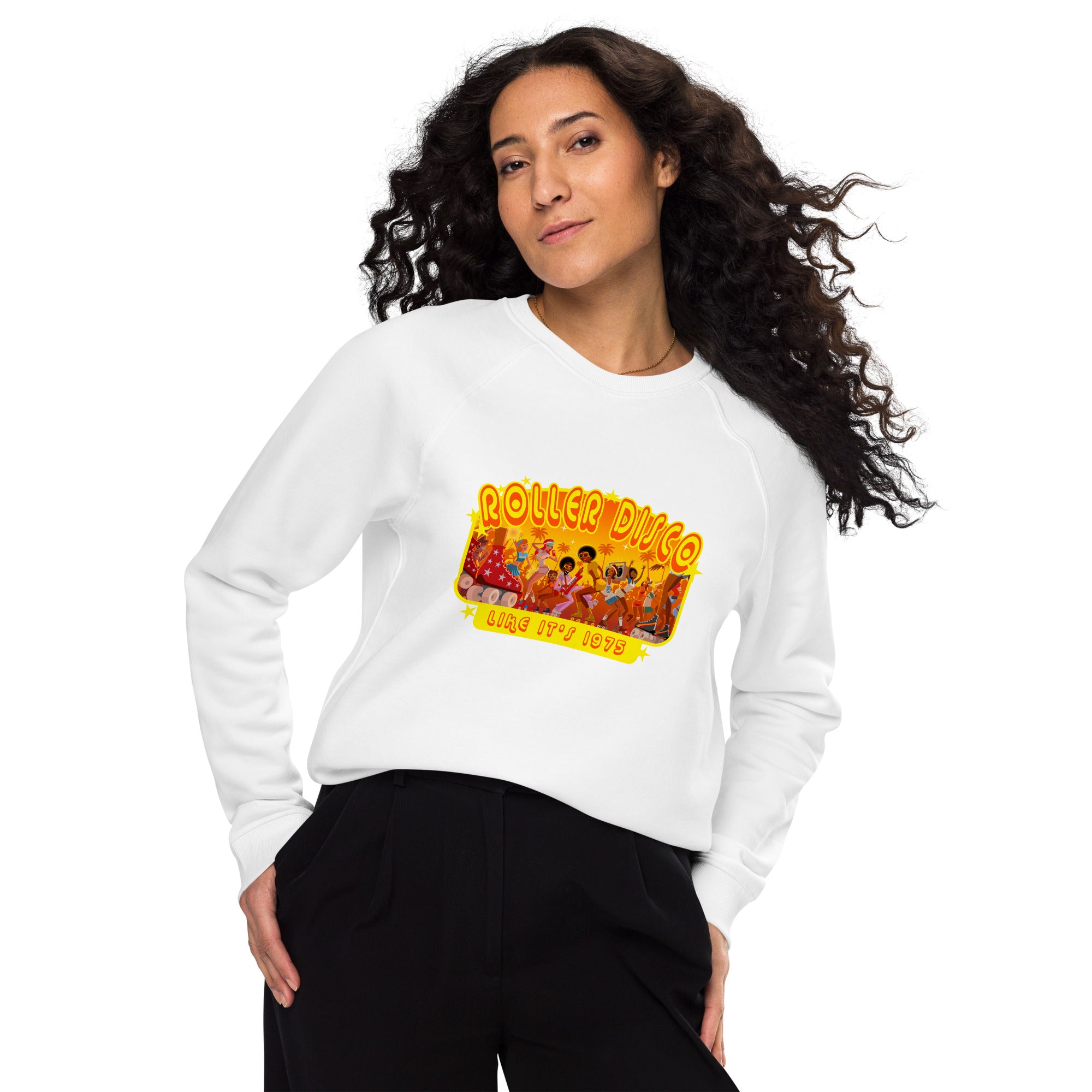 Sweatshirt écologique raglan unisexe Roller Disco 1975