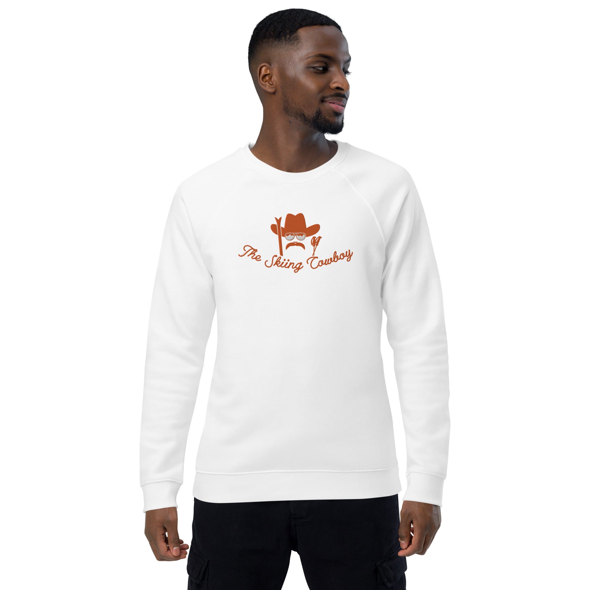 Sweatshirt écologique raglan unisexe Skiing Cowboy grand motif brodé & Ski Fight at OK Corral Outline (dos)