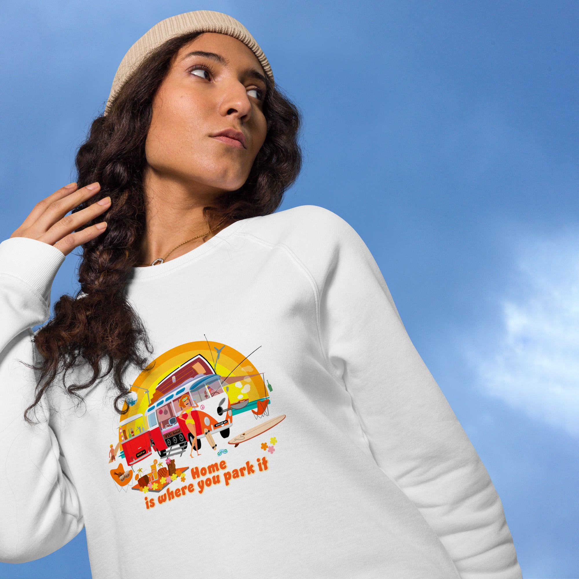Unisex organic raglan sweatshirt Ultra Combi Home is where you park it