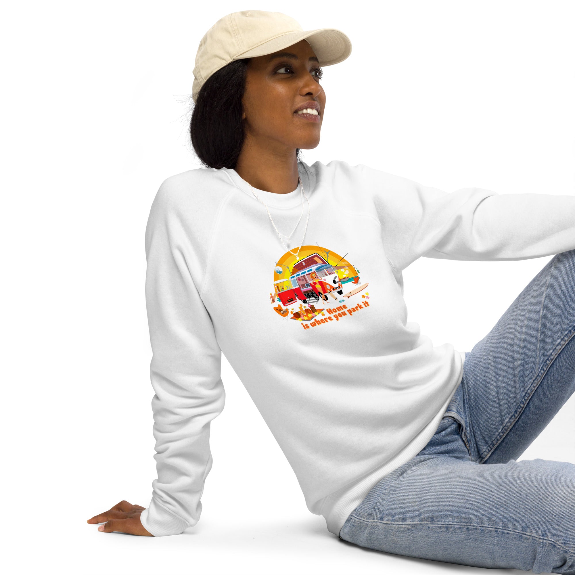 Unisex organic raglan sweatshirt Ultra Combi Home is where you park it