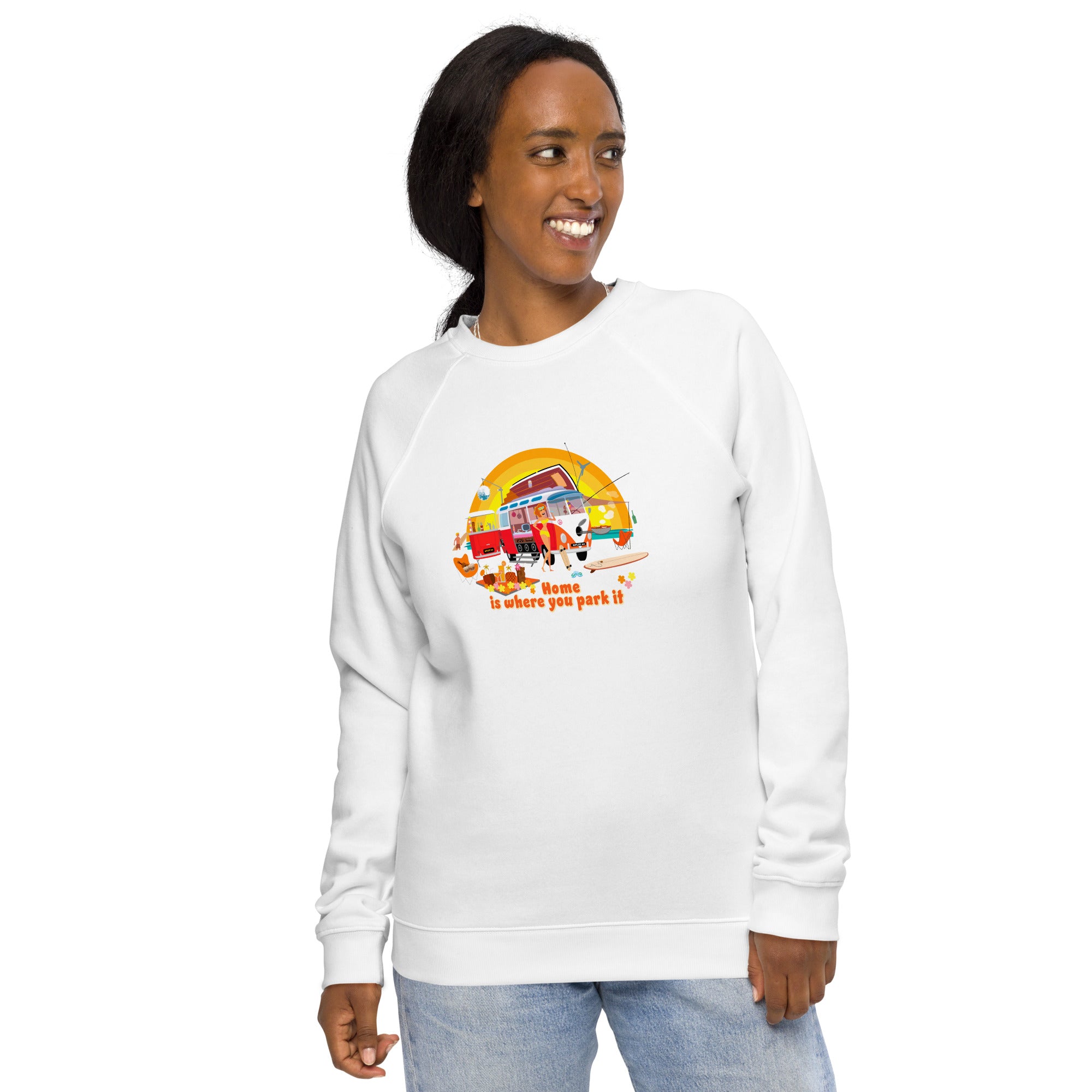Unisex organic raglan sweatshirt Ultra Combi Home is where you park it