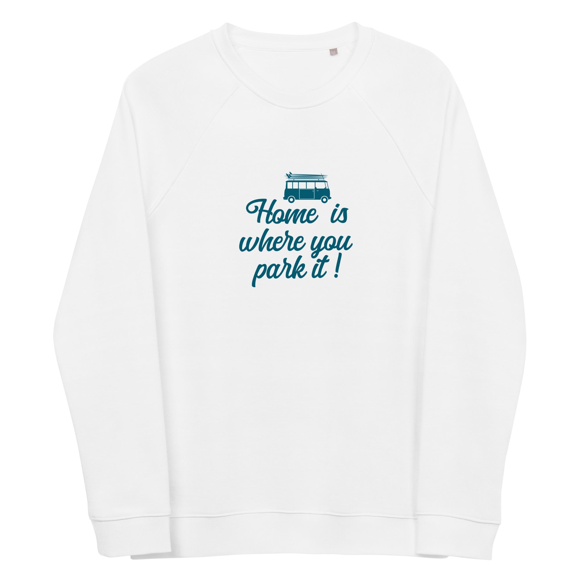 Sweatshirt écologique raglan unisexe Blue Surf Combi Home is where you park it