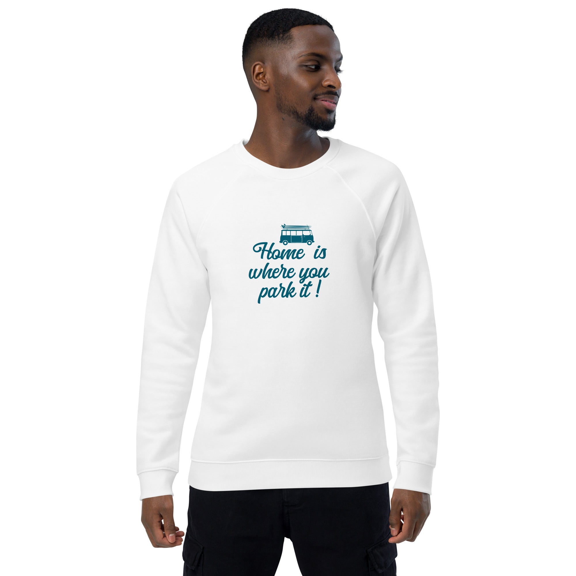 Sweatshirt écologique raglan unisexe Blue Surf Combi Home is where you park it
