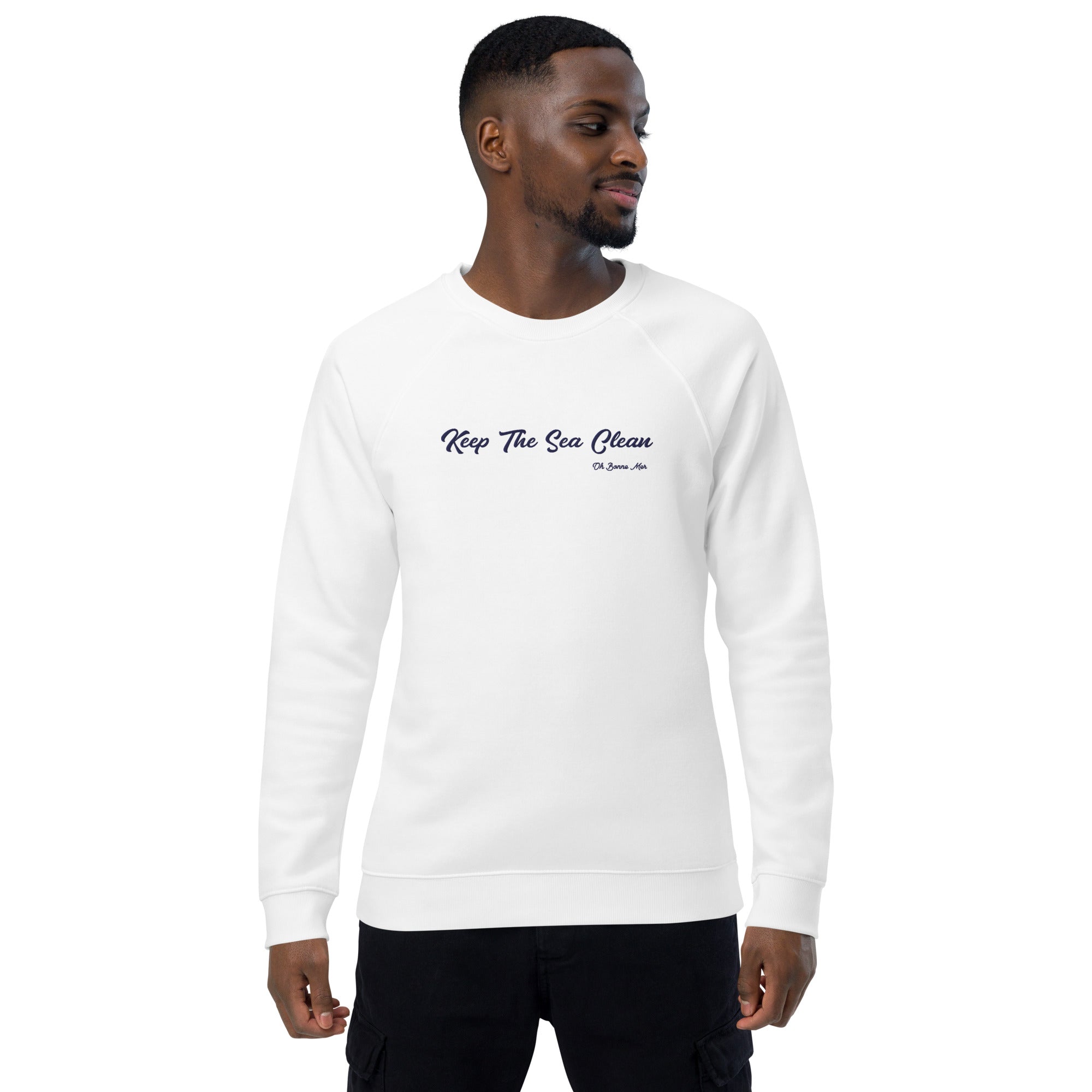 Sweatshirt écologique raglan unisexe Keep The Sea Clean grand motif navy brodé