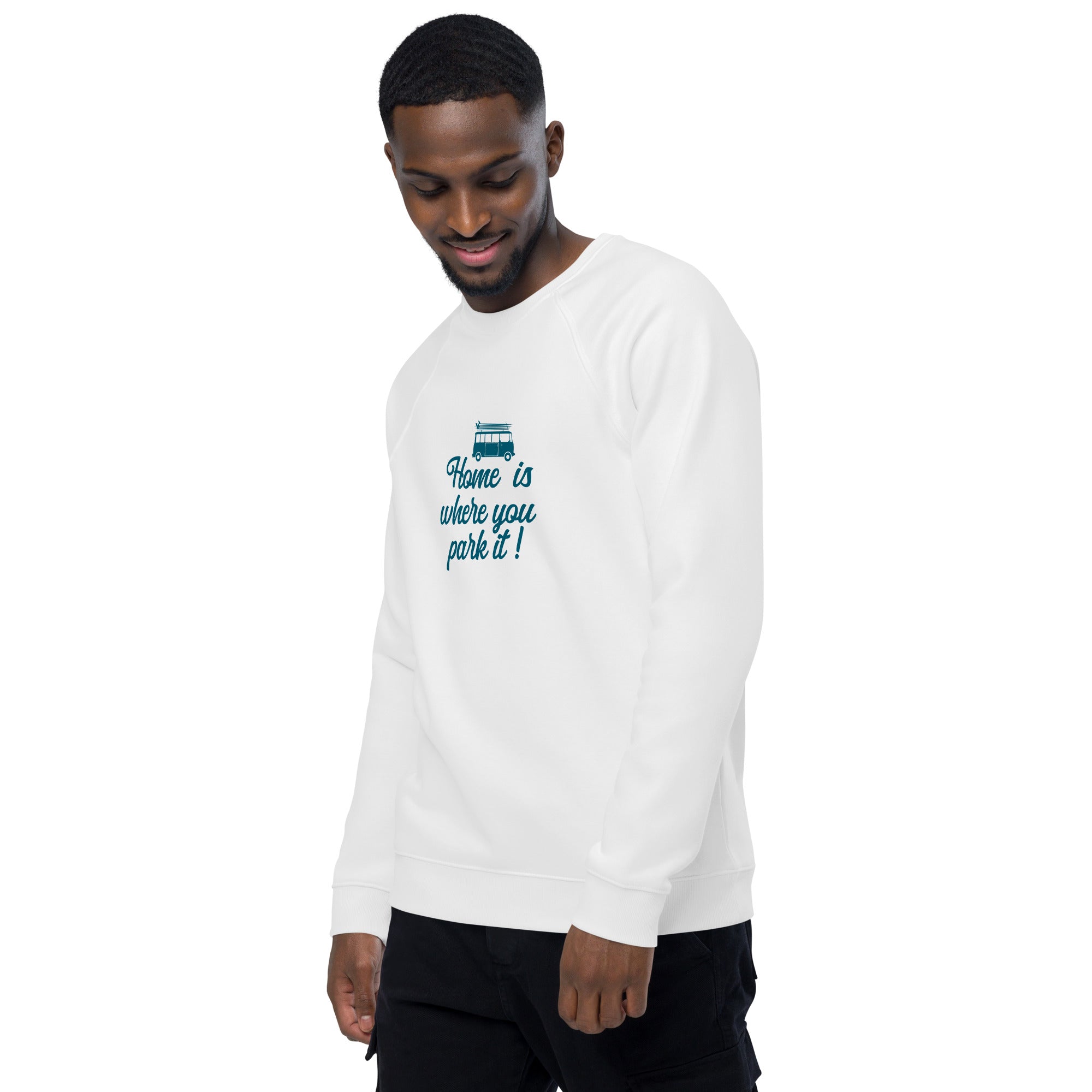 Sweatshirt écologique raglan unisexe Blue Surf Combi Home is where you park it