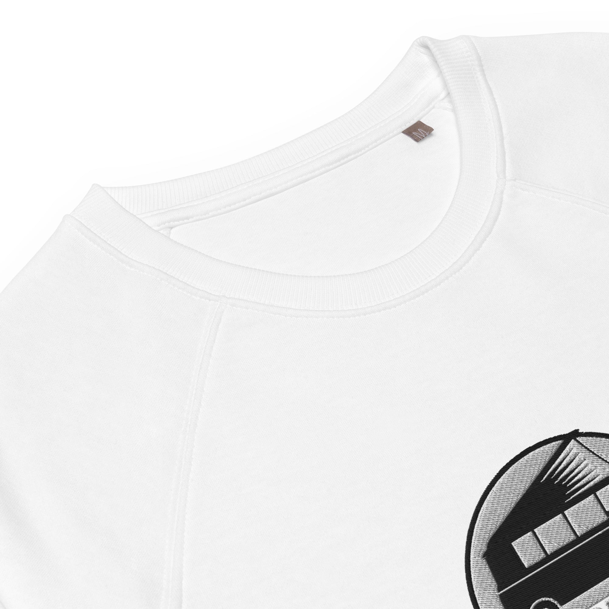 Unisex organic raglan sweatshirt Small Camperfan large black/white embroidered pattern