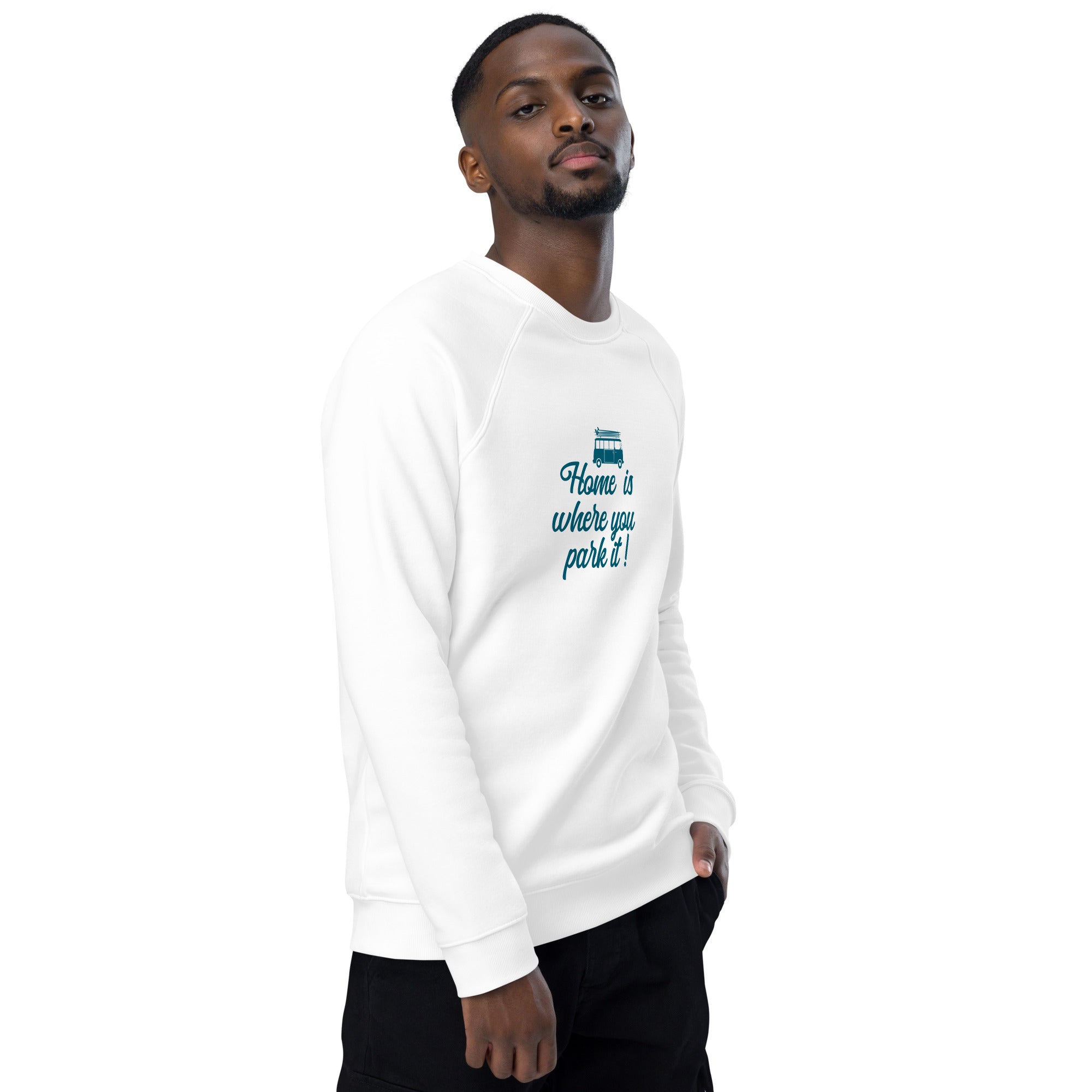 Sweatshirt écologique raglan unisexe Blue Surf Combi Home is where you park it