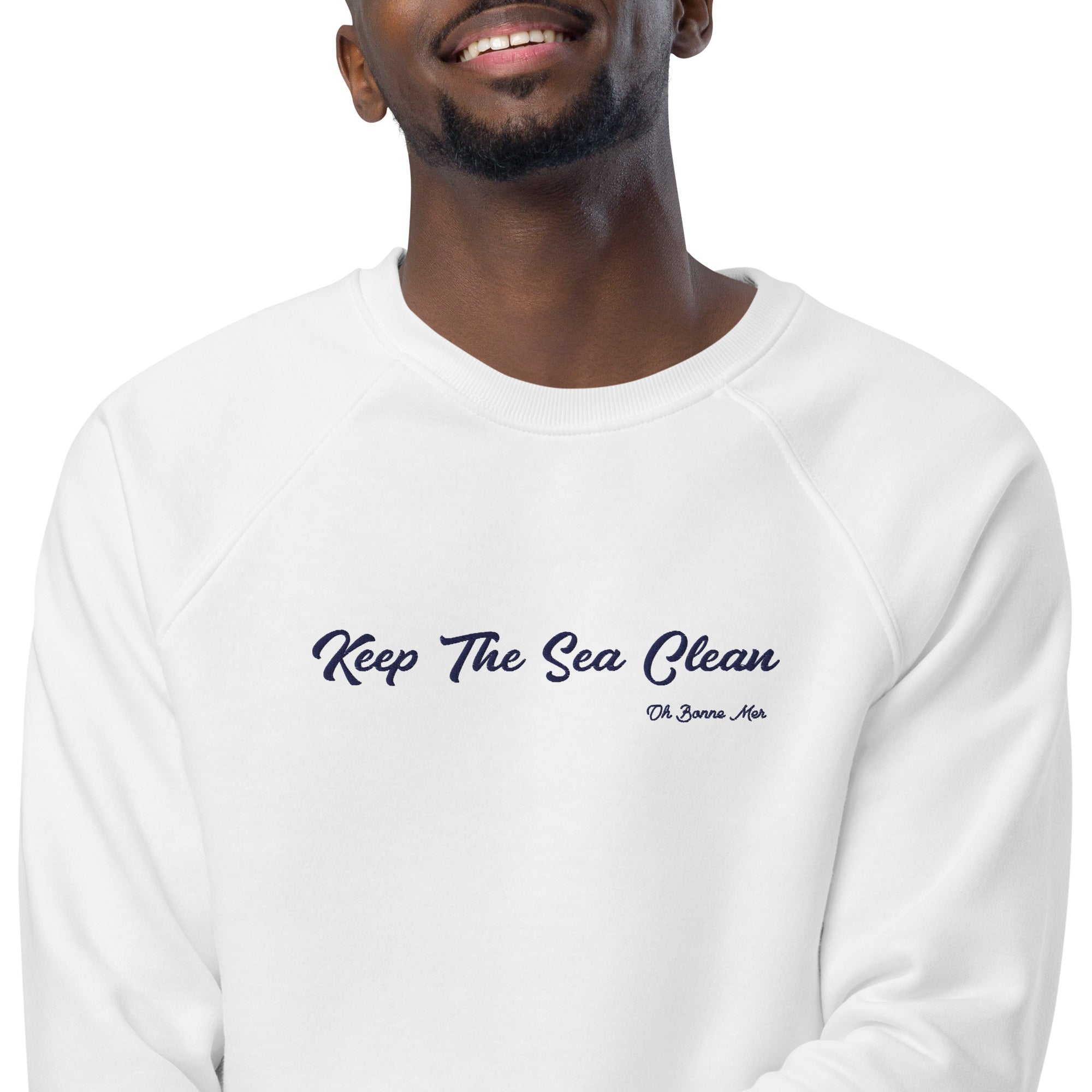 Sweatshirt écologique raglan unisexe Keep The Sea Clean grand motif navy brodé