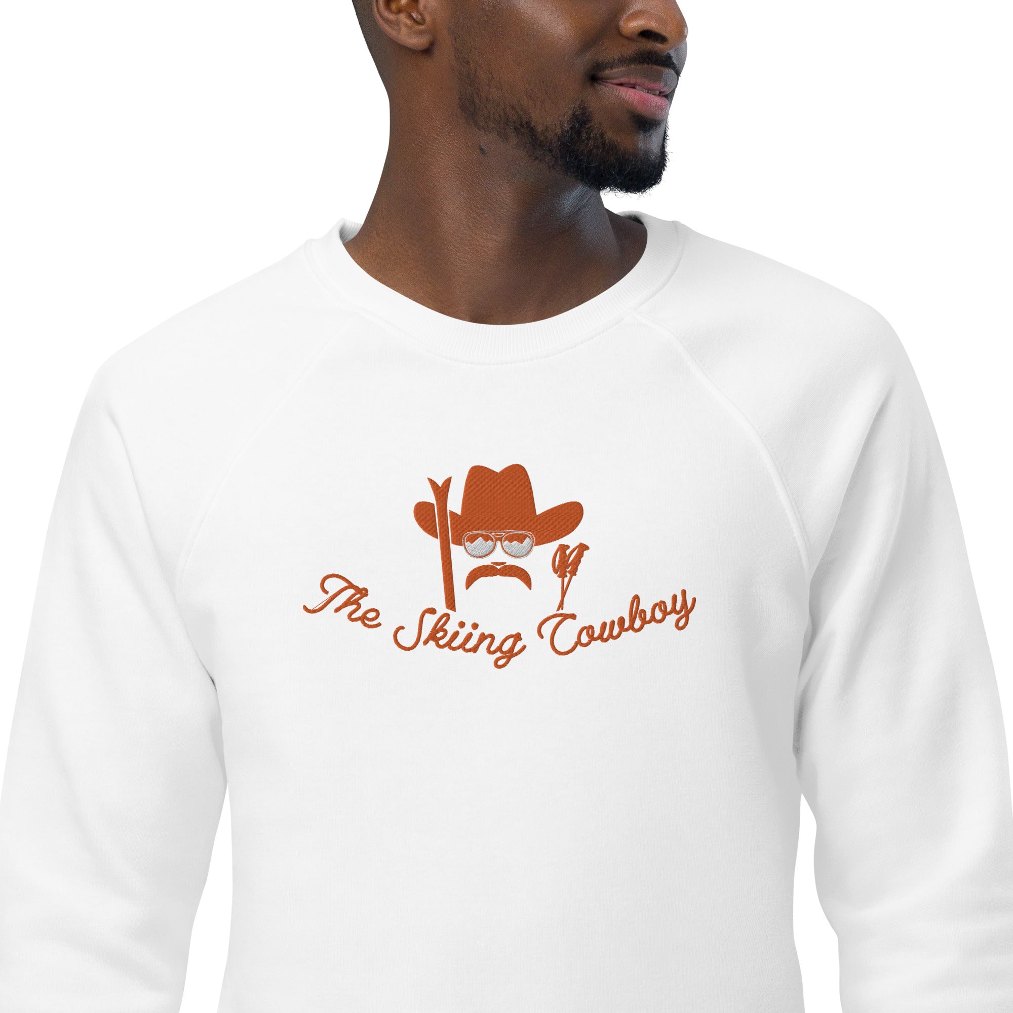 Sweatshirt écologique raglan unisexe Skiing Cowboy grand motif brodé & Ski Fight at OK Corral Outline (dos)