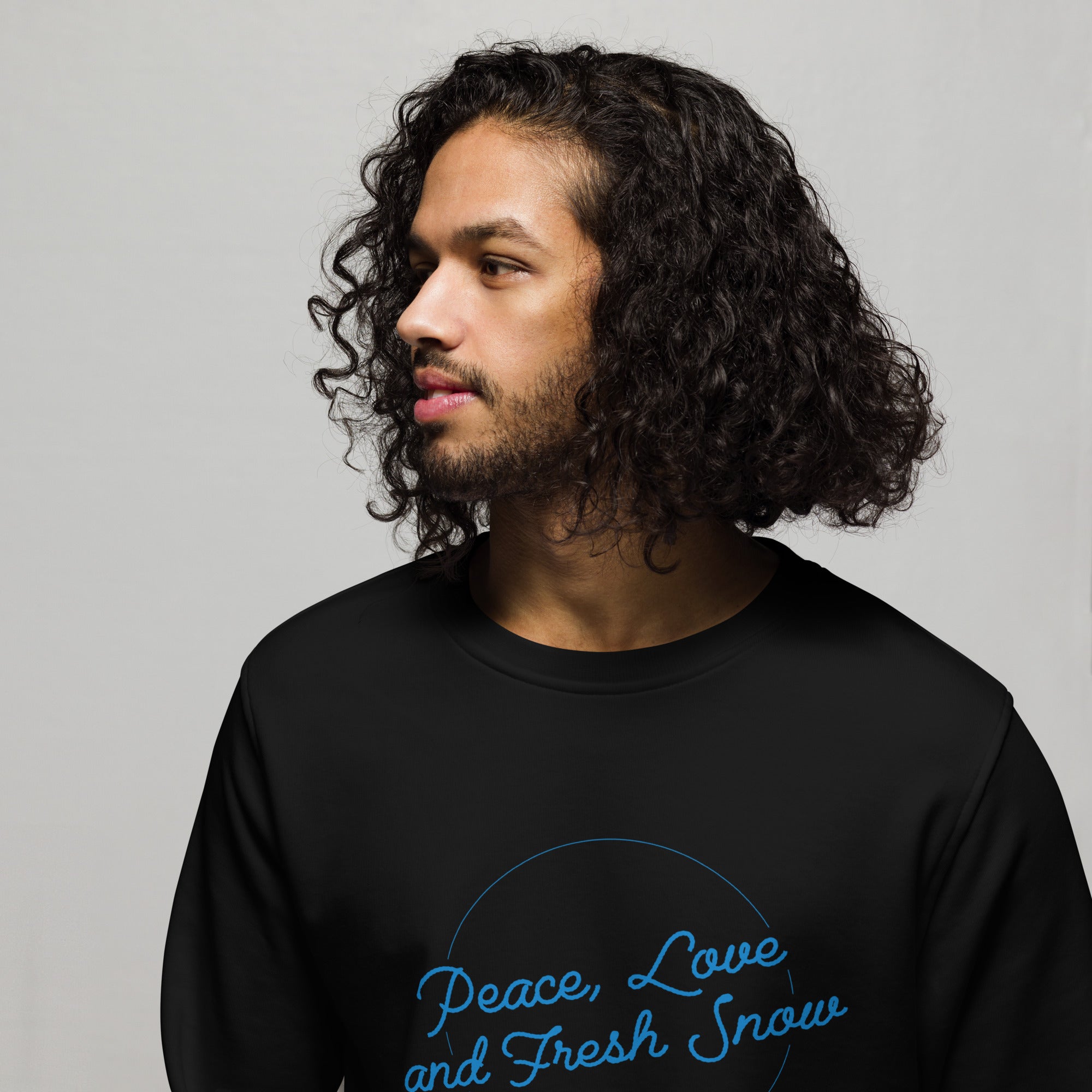 Unisex organic sweatshirt Peace, Love and Fresh Snow - The Skiing Cowboy