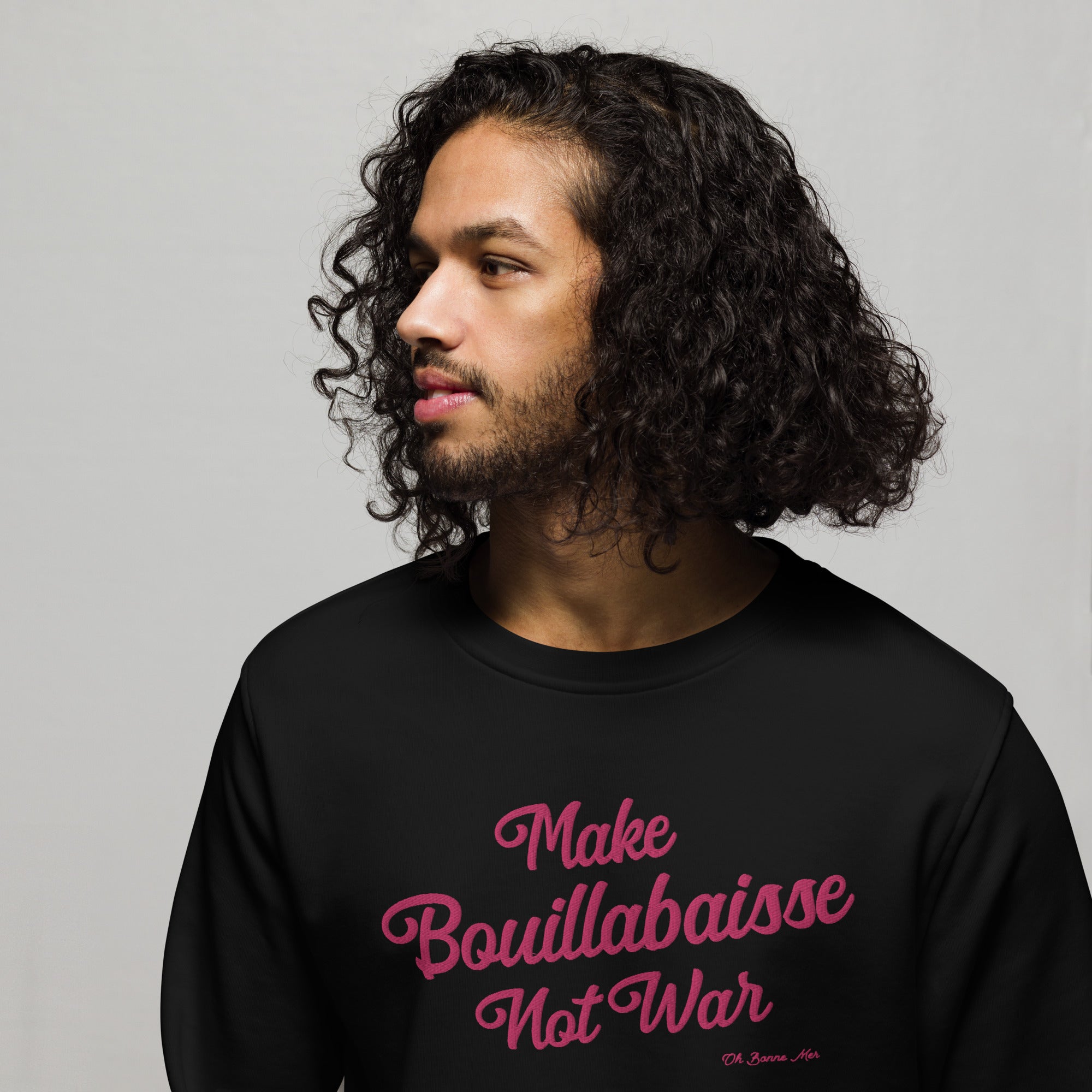 Sweat écologique unisexe Make Bouillabaisse Not War grand motif flamingo brodé