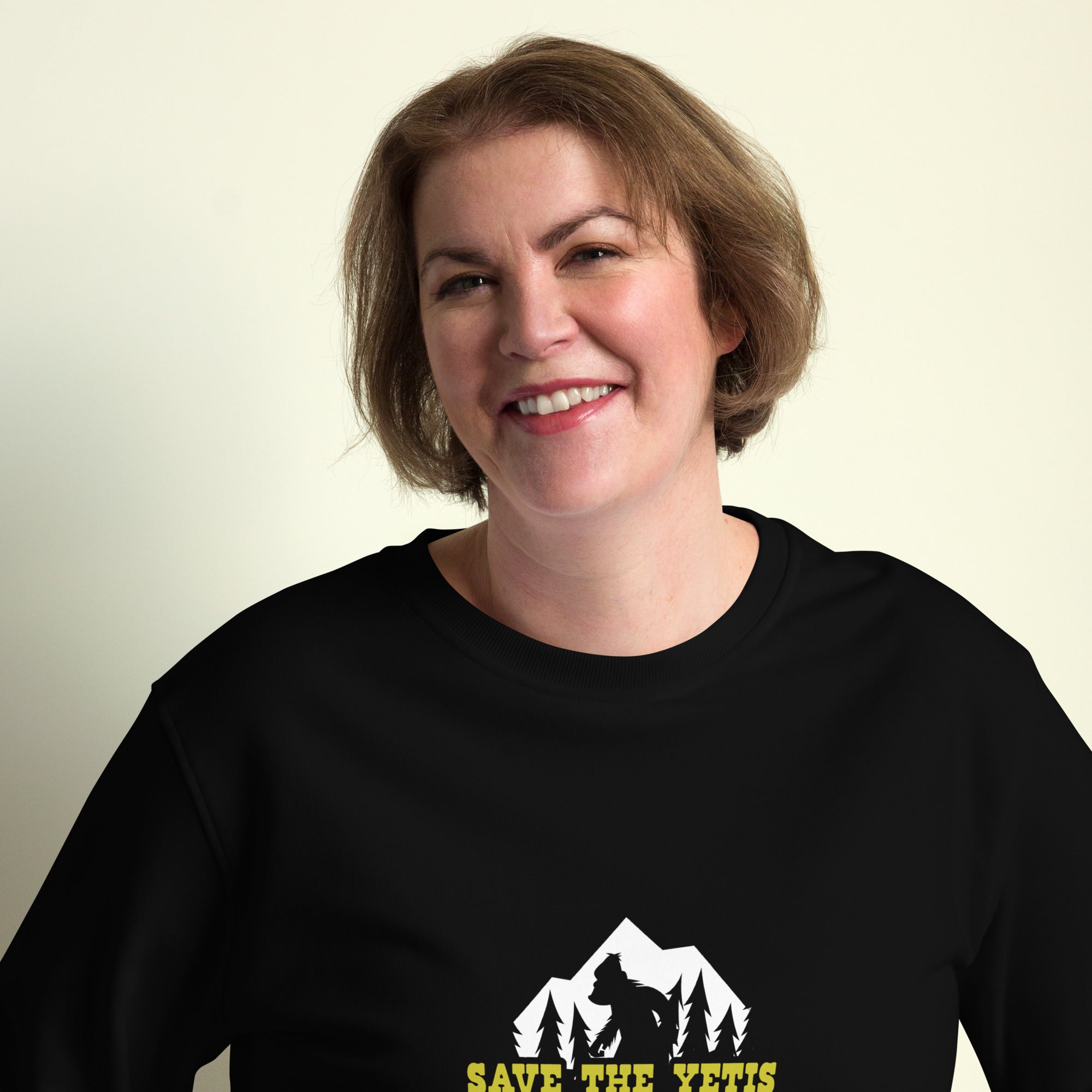 Unisex organic sweatshirt Save the Yetis, Plant more Trees (front & back)