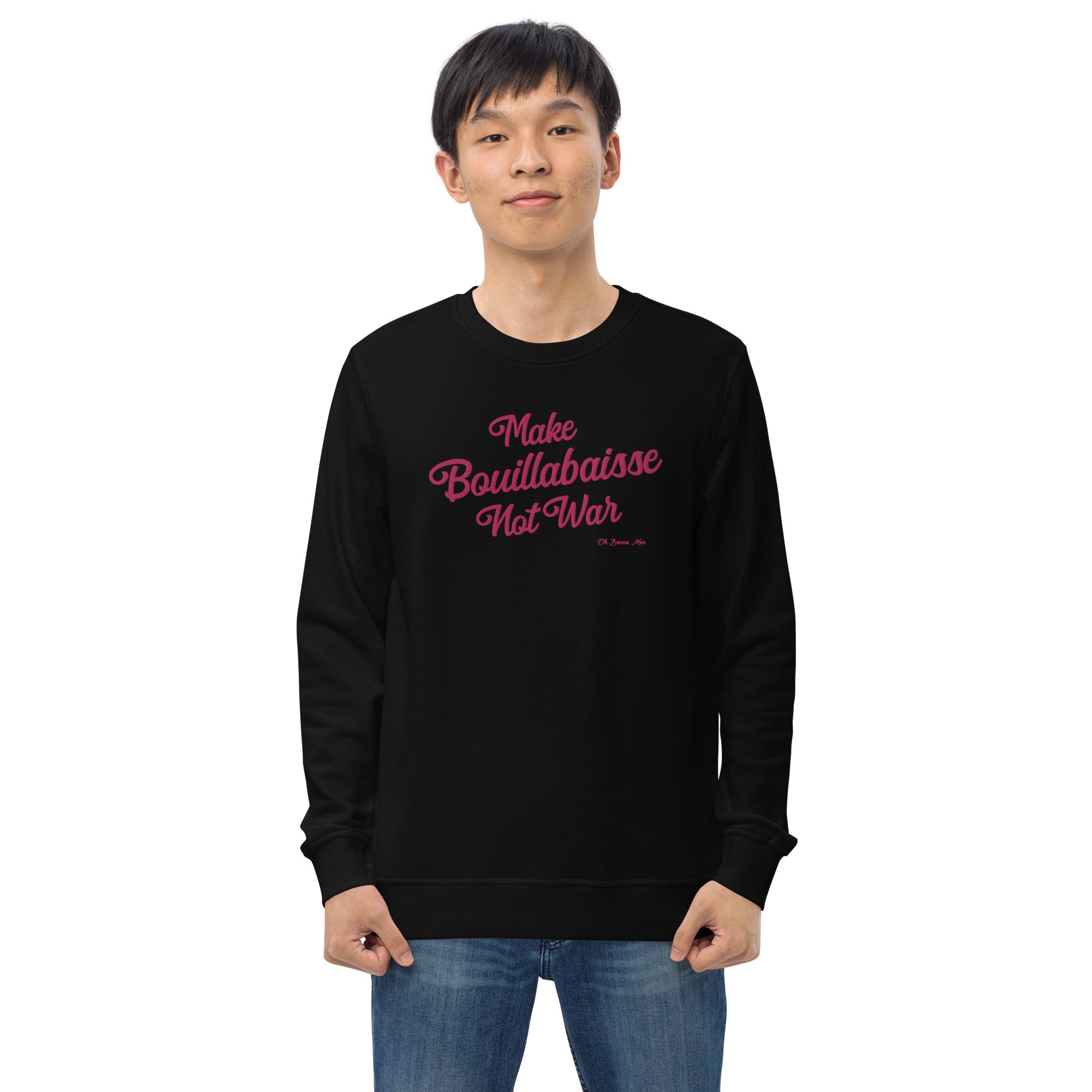 Sweat écologique unisexe Make Bouillabaisse Not War grand motif flamingo brodé