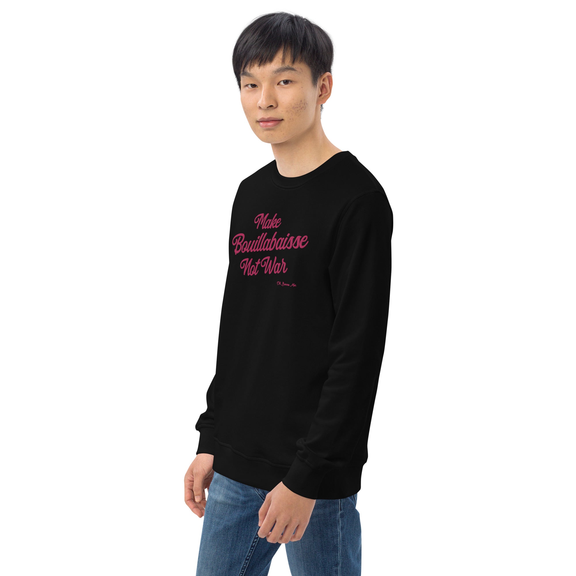 Sweat écologique unisexe Make Bouillabaisse Not War grand motif flamingo brodé