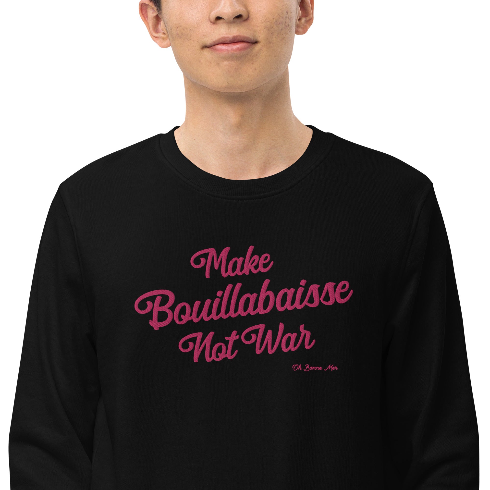 Sweat écologique unisexe Make Bouillabaisse Not War grand motif flamingo brodé