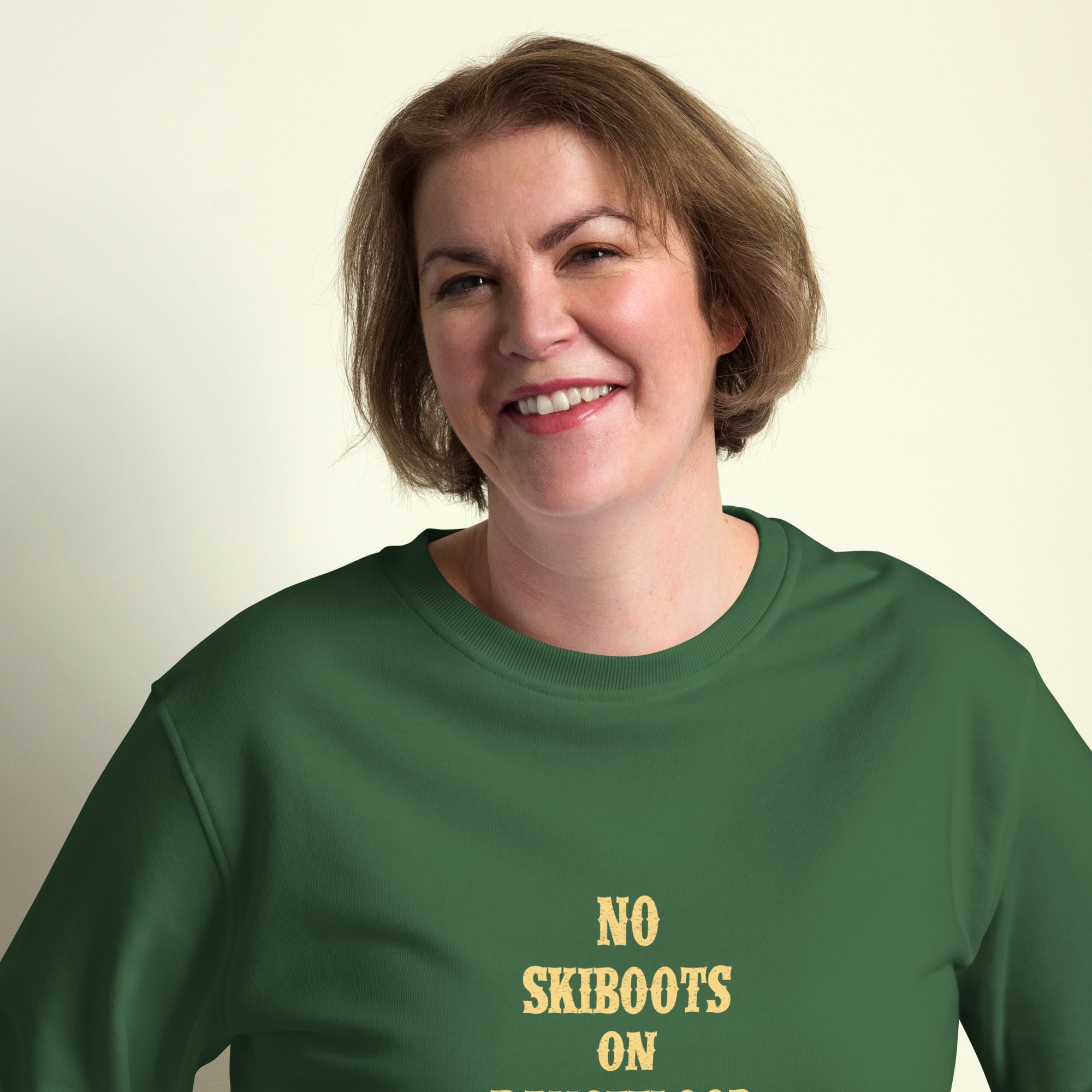 Unisex organic sweatshirt No Skiboots on Dancefloor light text