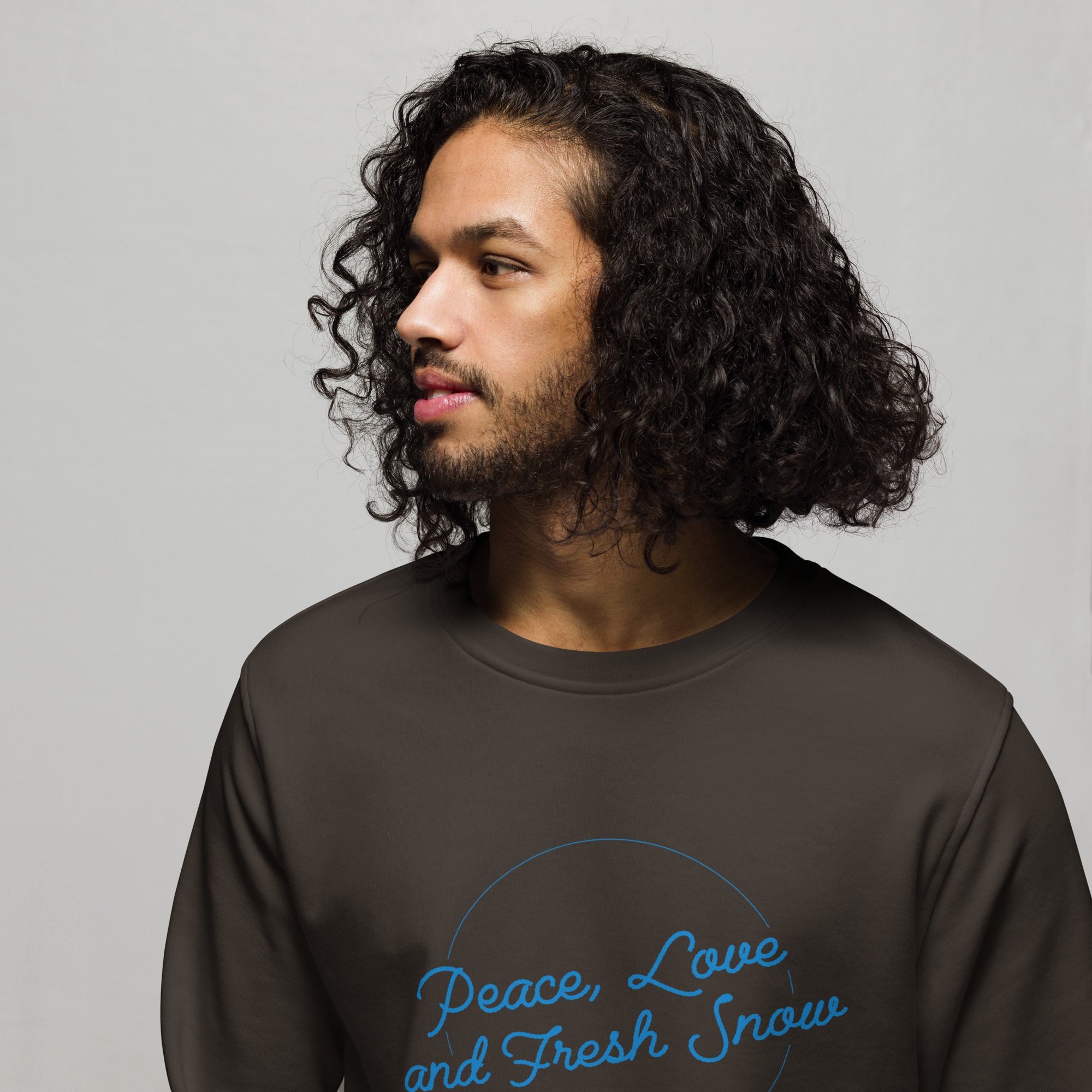 Unisex organic sweatshirt Peace, Love and Fresh Snow - The Skiing Cowboy